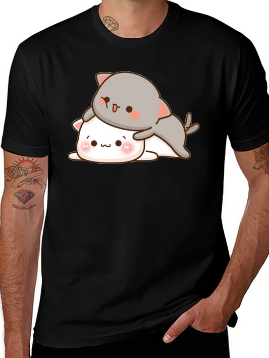 Cute Cats Stacked Black T-Shirt