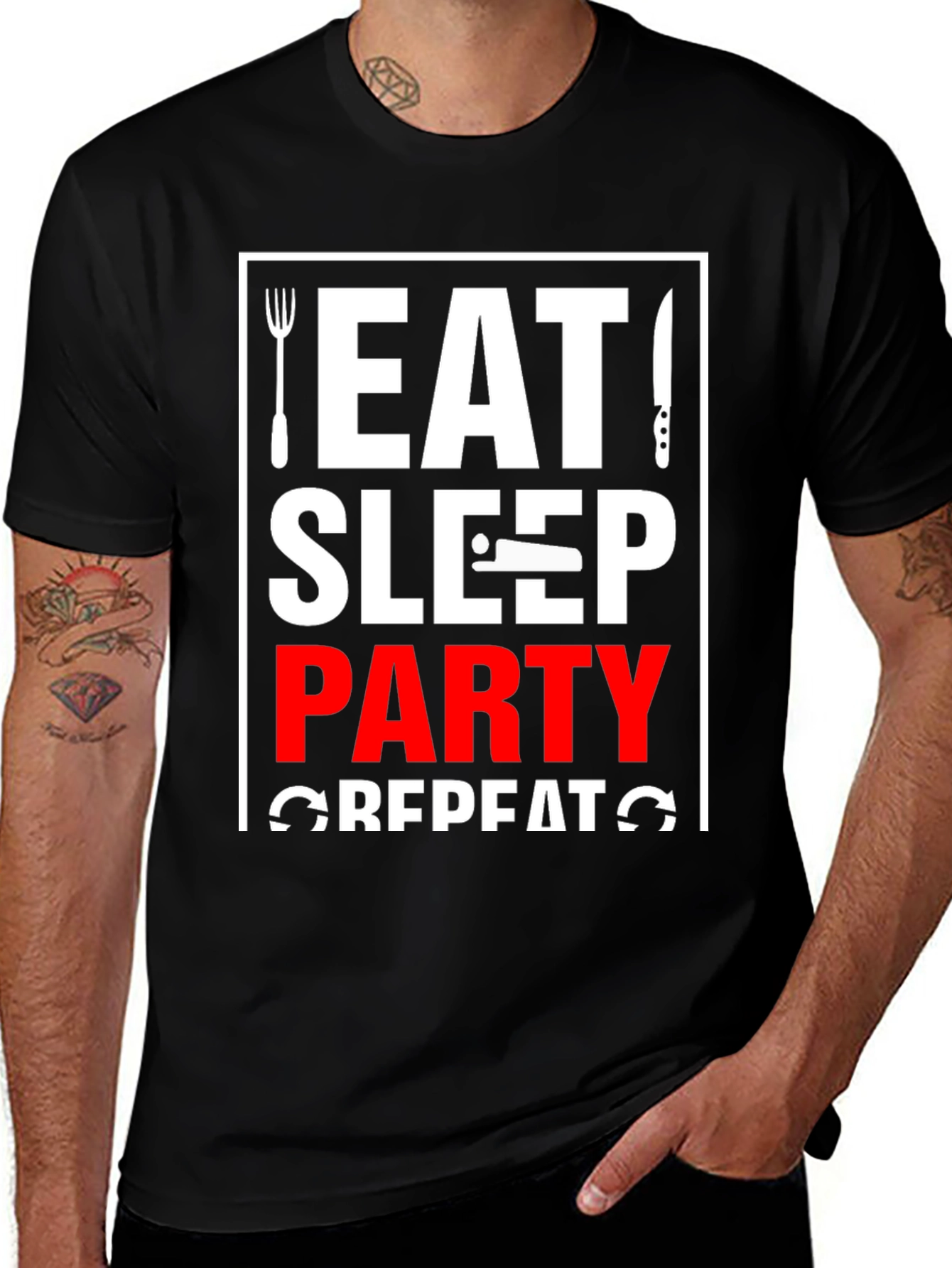 Eat Sleep Party Repeat T-Shirt - Black