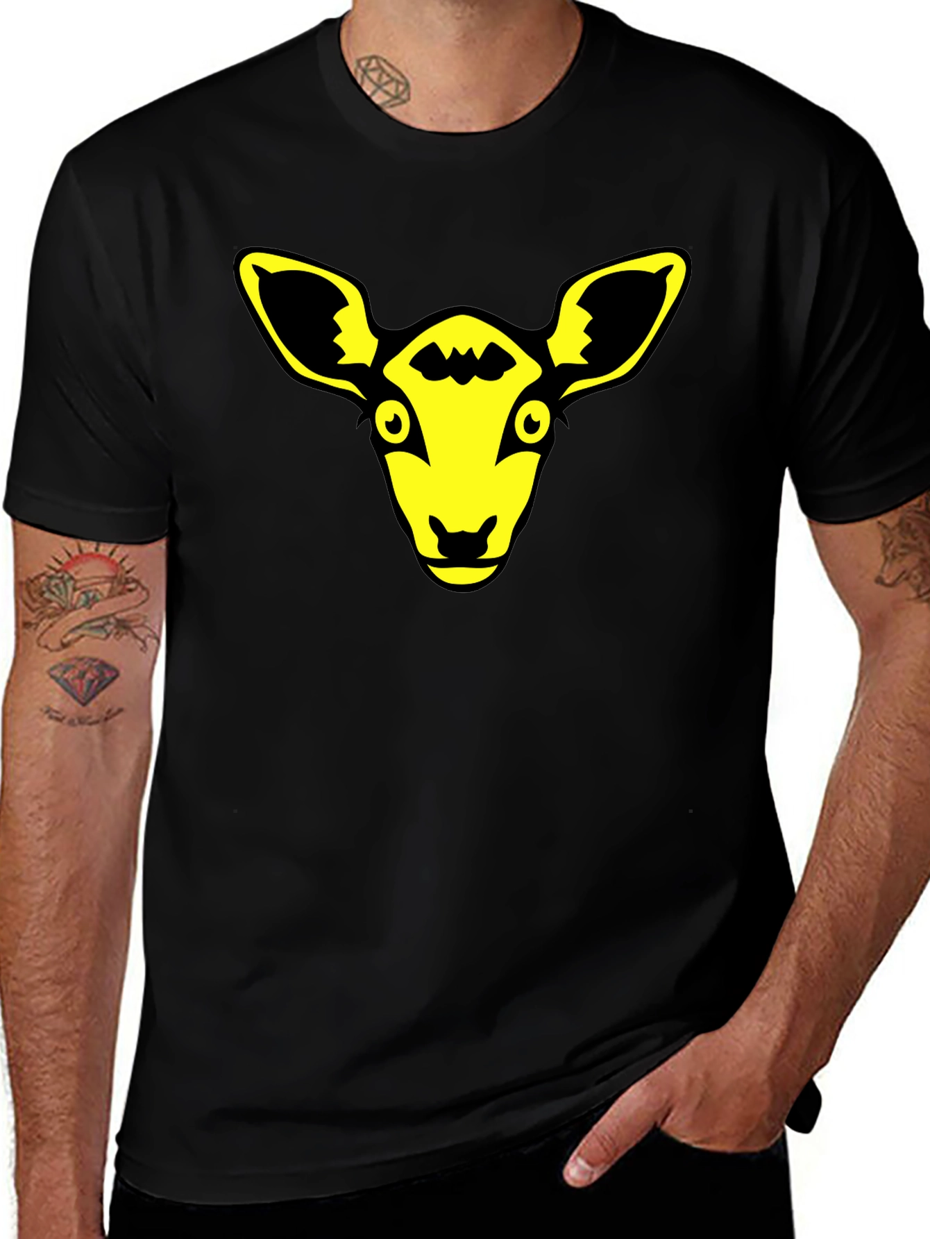 Yellow Animal Graphic Black T-Shirt