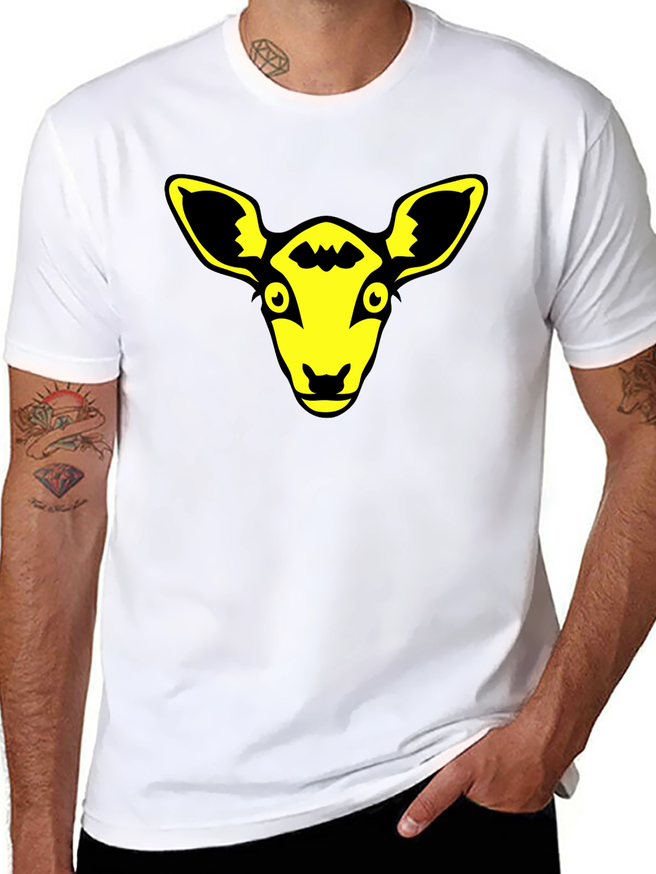 Yellow Animal Graphic Black T-Shirt