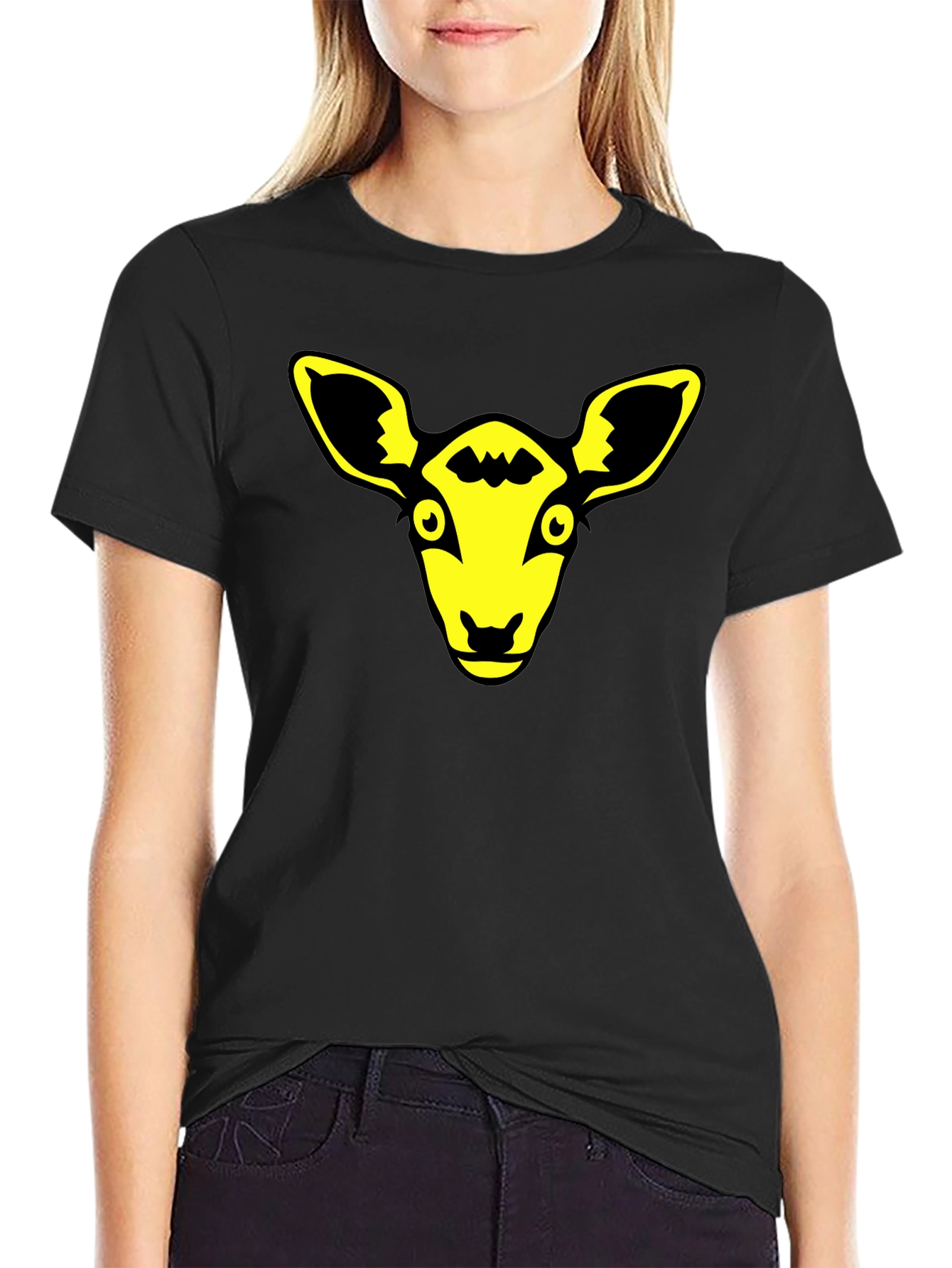 Yellow Animal Graphic Black T-Shirt