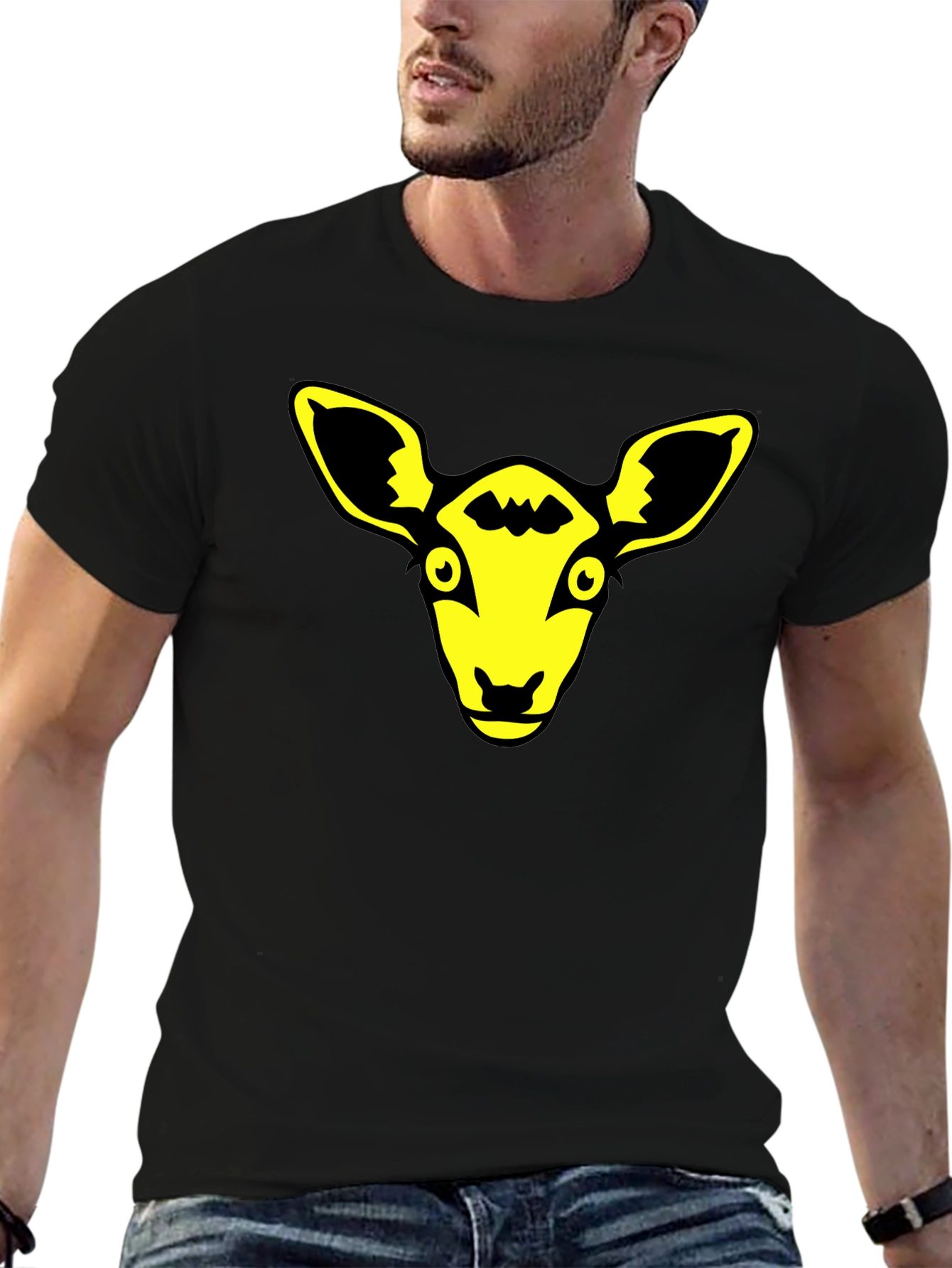Yellow Animal Graphic Black T-Shirt