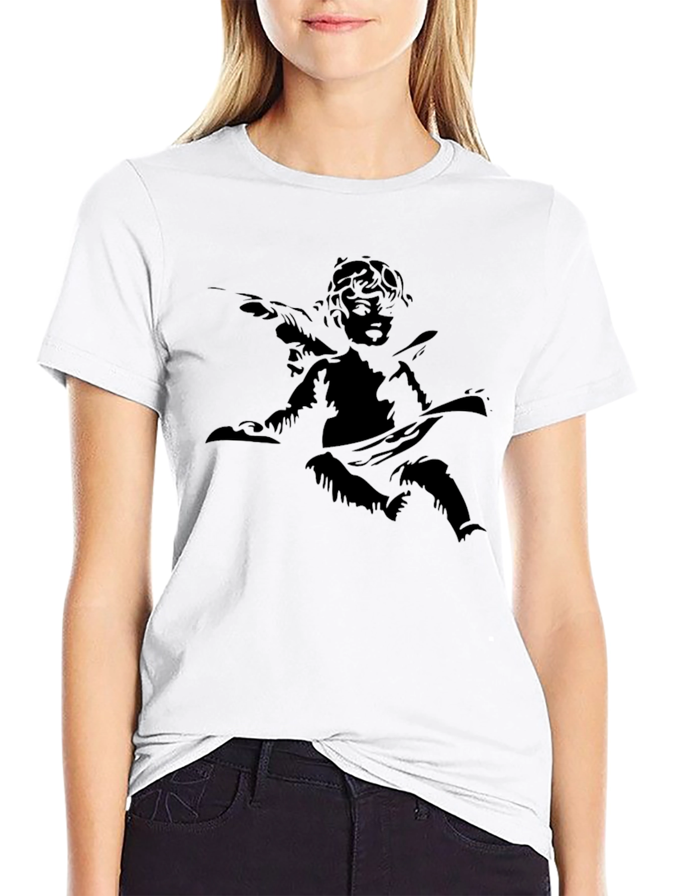Angel Print Black T-Shirt