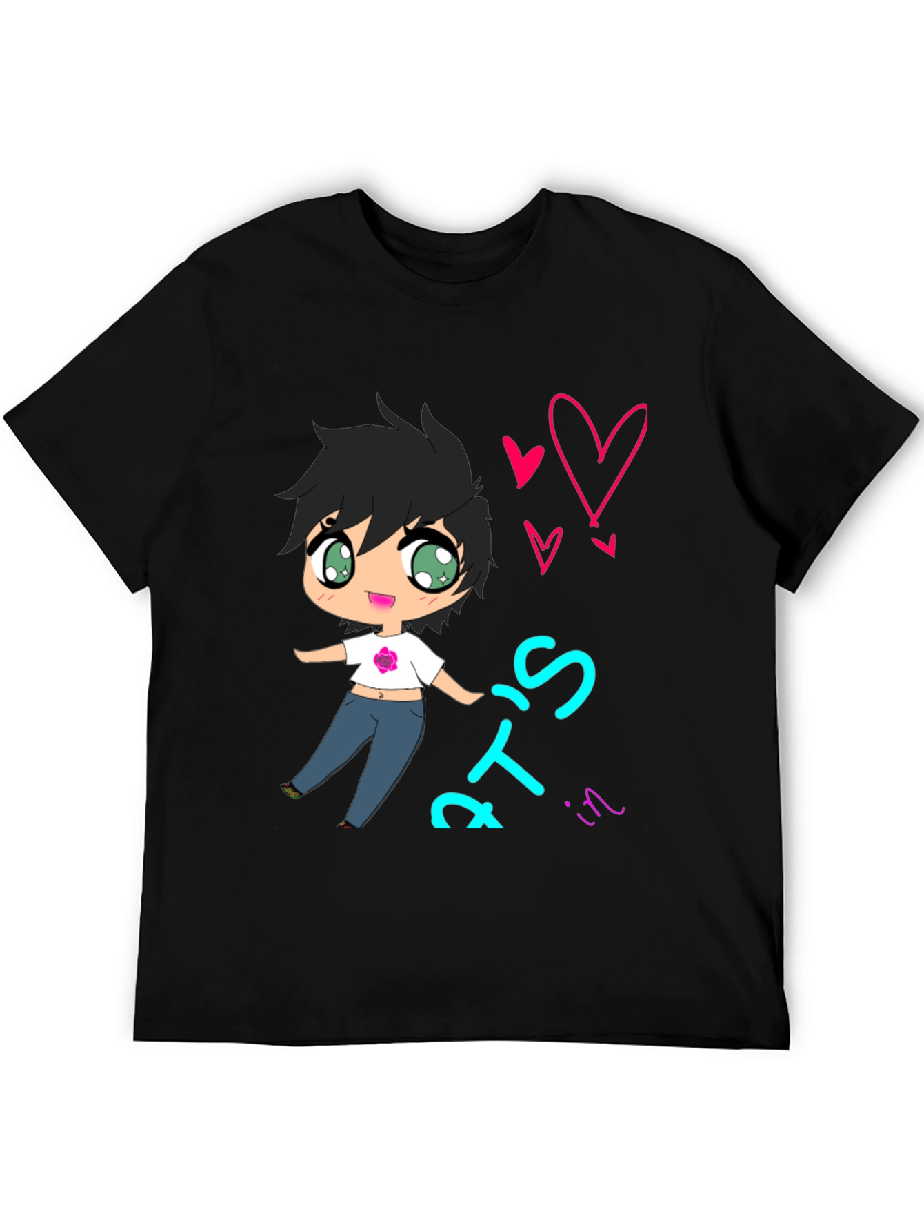 Cute Cartoon Graphic Tee - Black T-Shirt