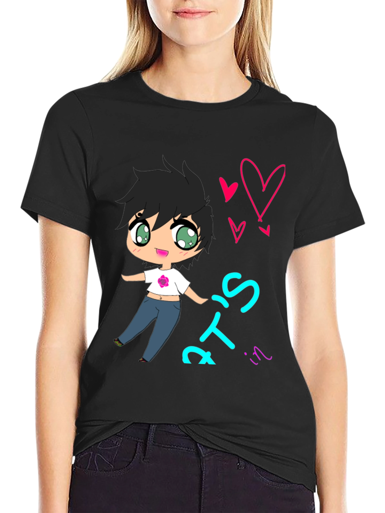 Cute Cartoon Graphic Tee - Black T-Shirt