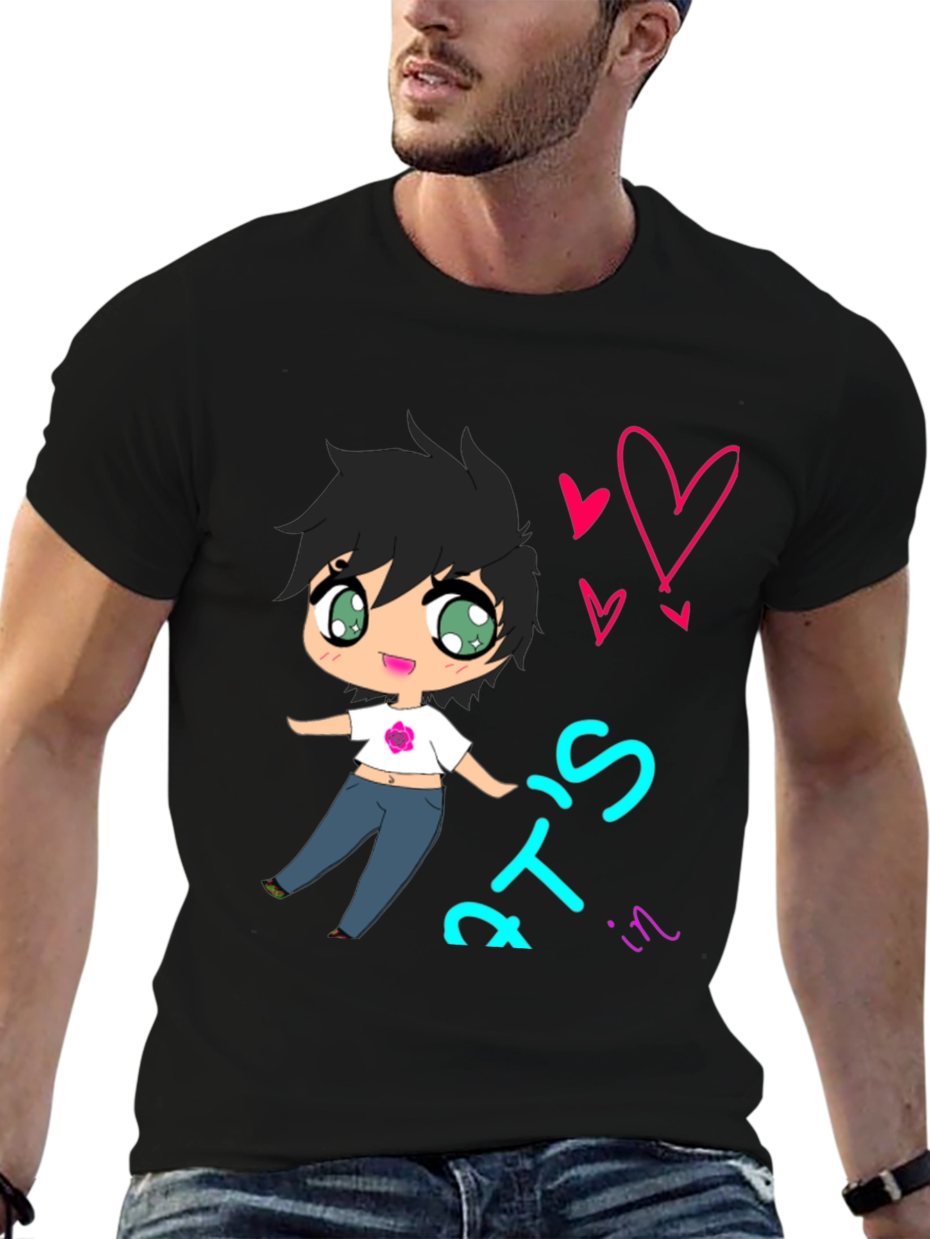 Cute Cartoon Graphic Tee - Black T-Shirt