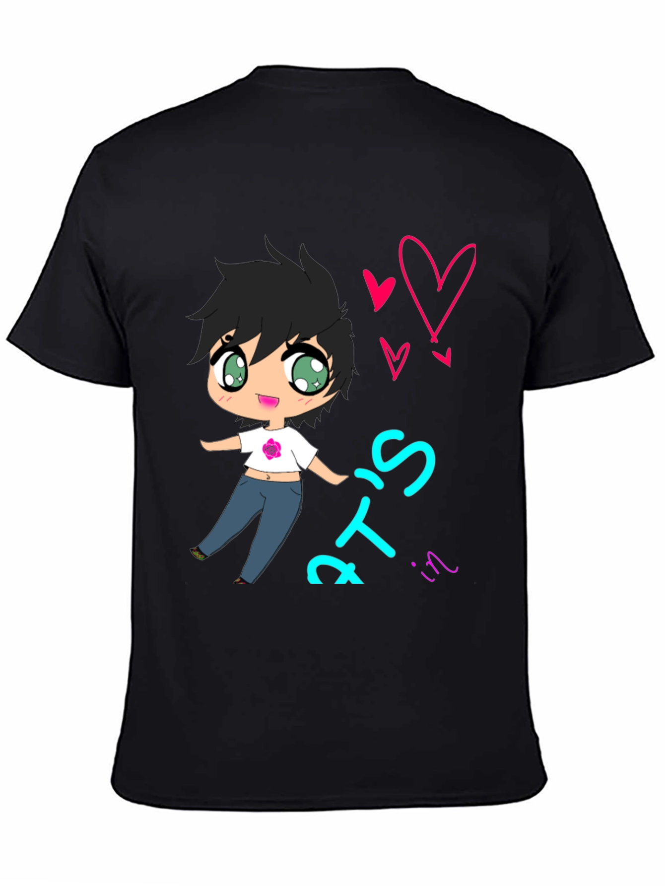 Cute Cartoon Graphic Tee - Black T-Shirt