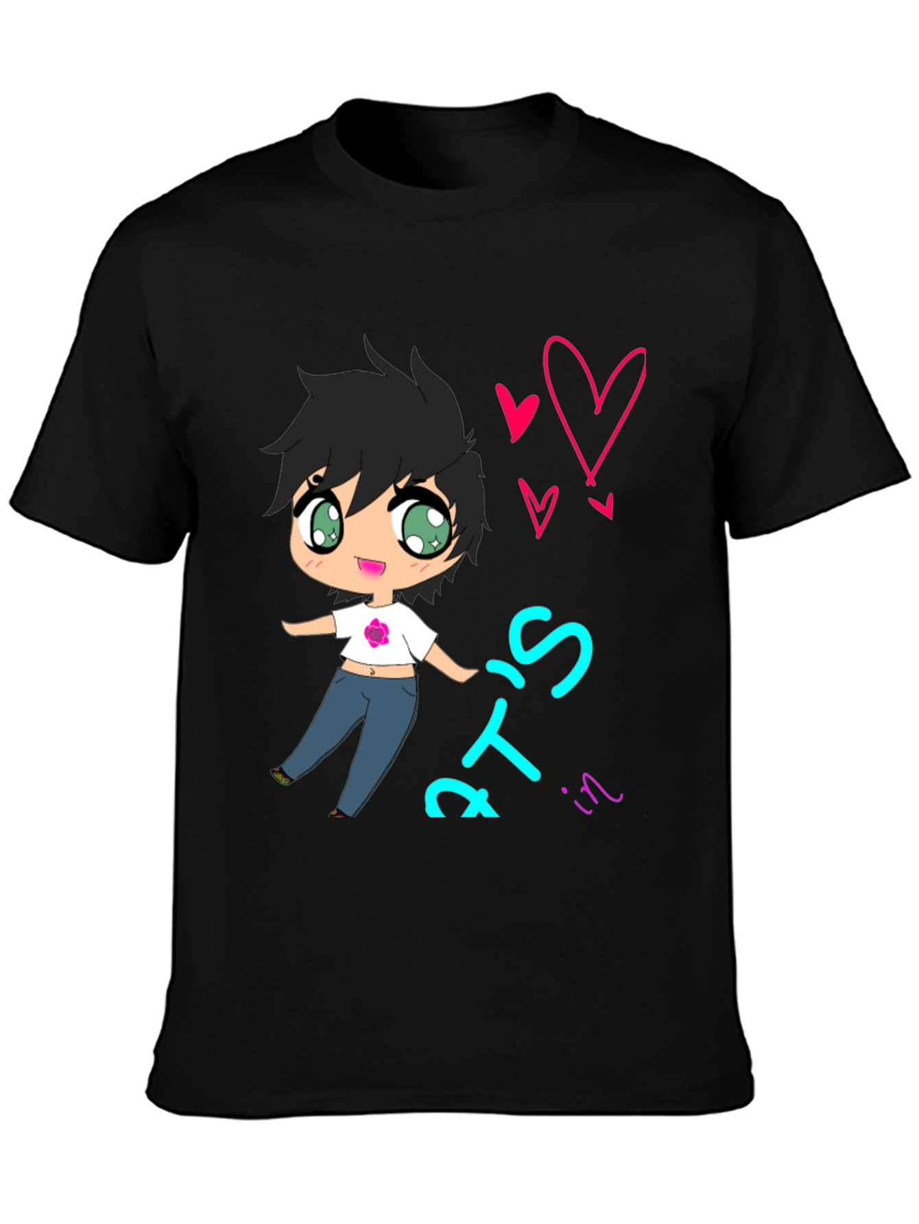 Cute Cartoon Graphic Tee - Black T-Shirt