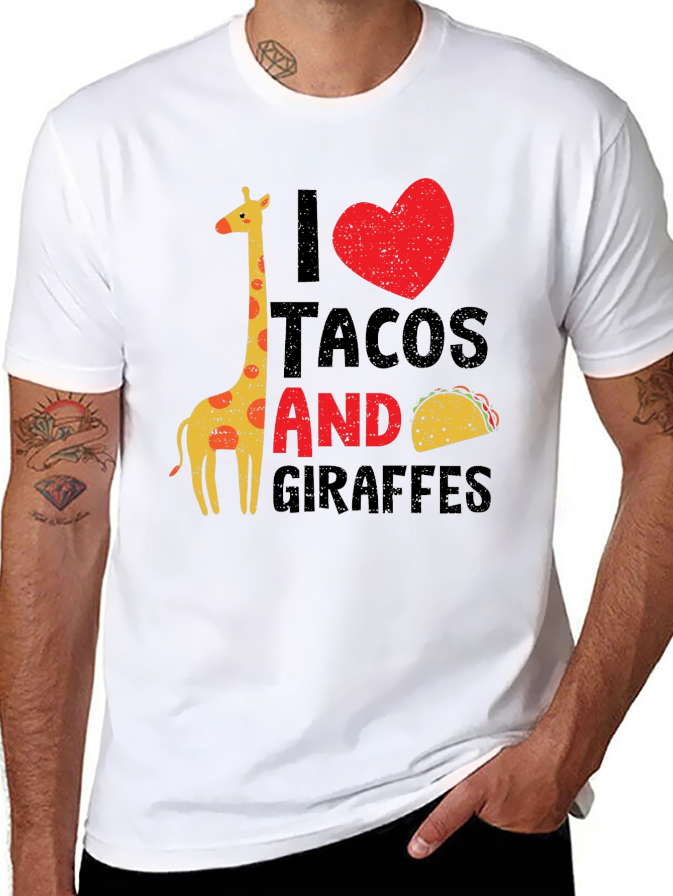 I Love Tacos and Giraffes Graphic T-Shirt