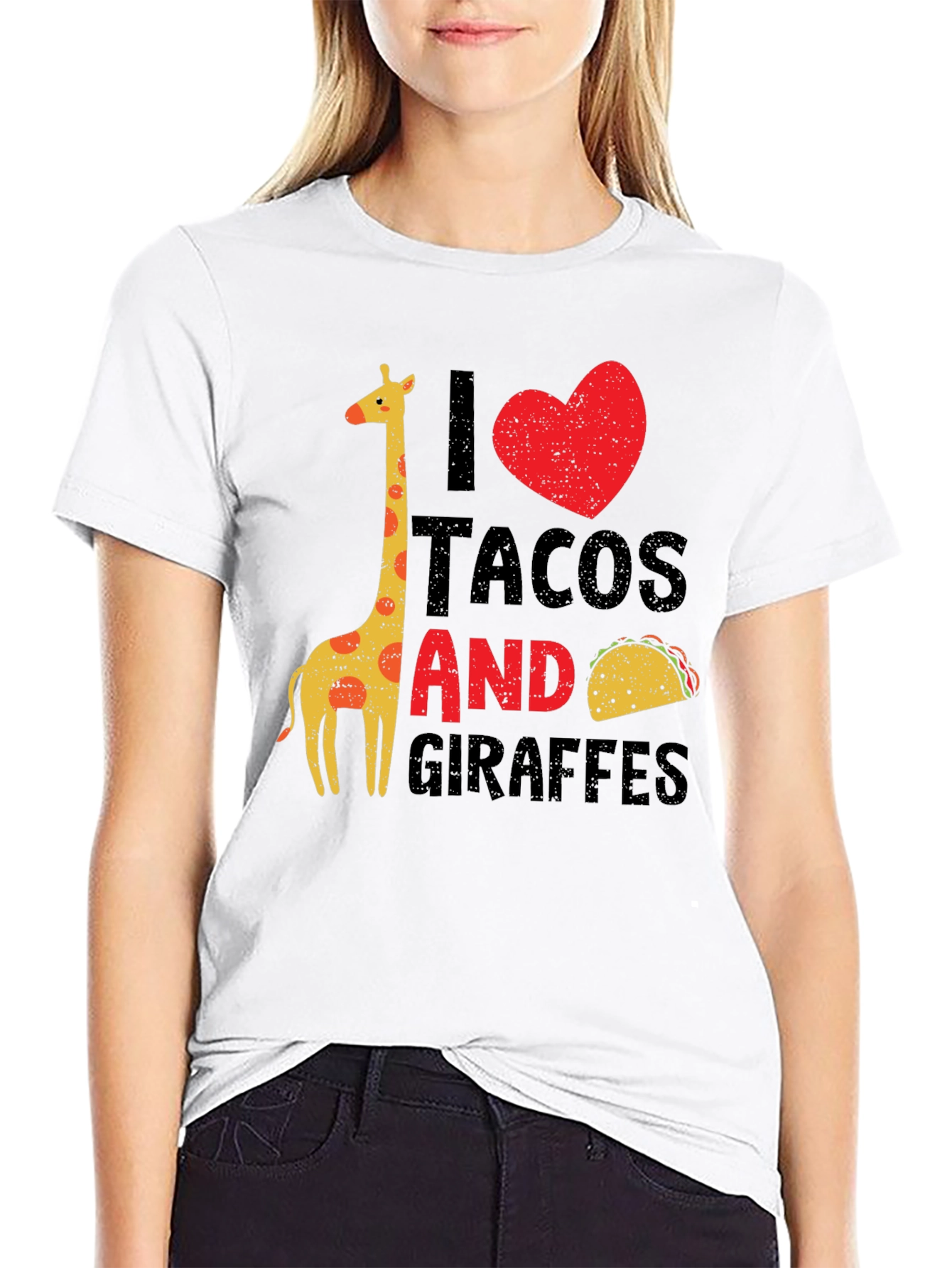 I Love Tacos and Giraffes Graphic T-Shirt