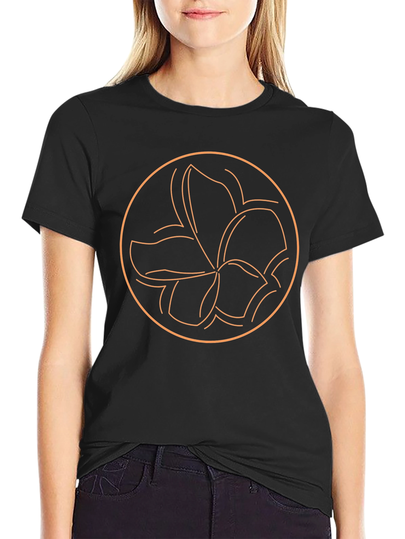 Floral Outline Graphic Tee - Stylish Black Shirt