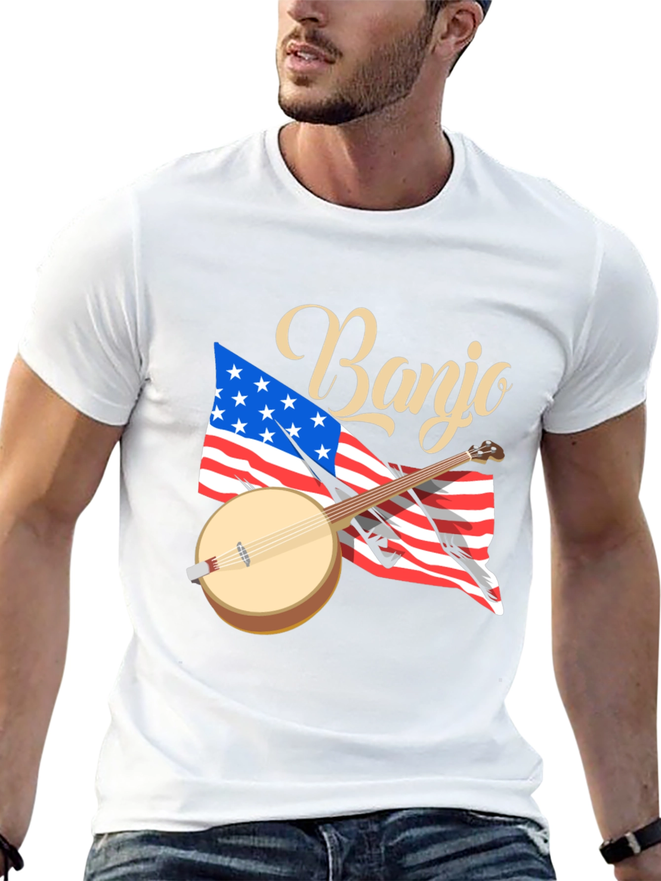 Banjo Tee: American Flag Patriotic Shirt