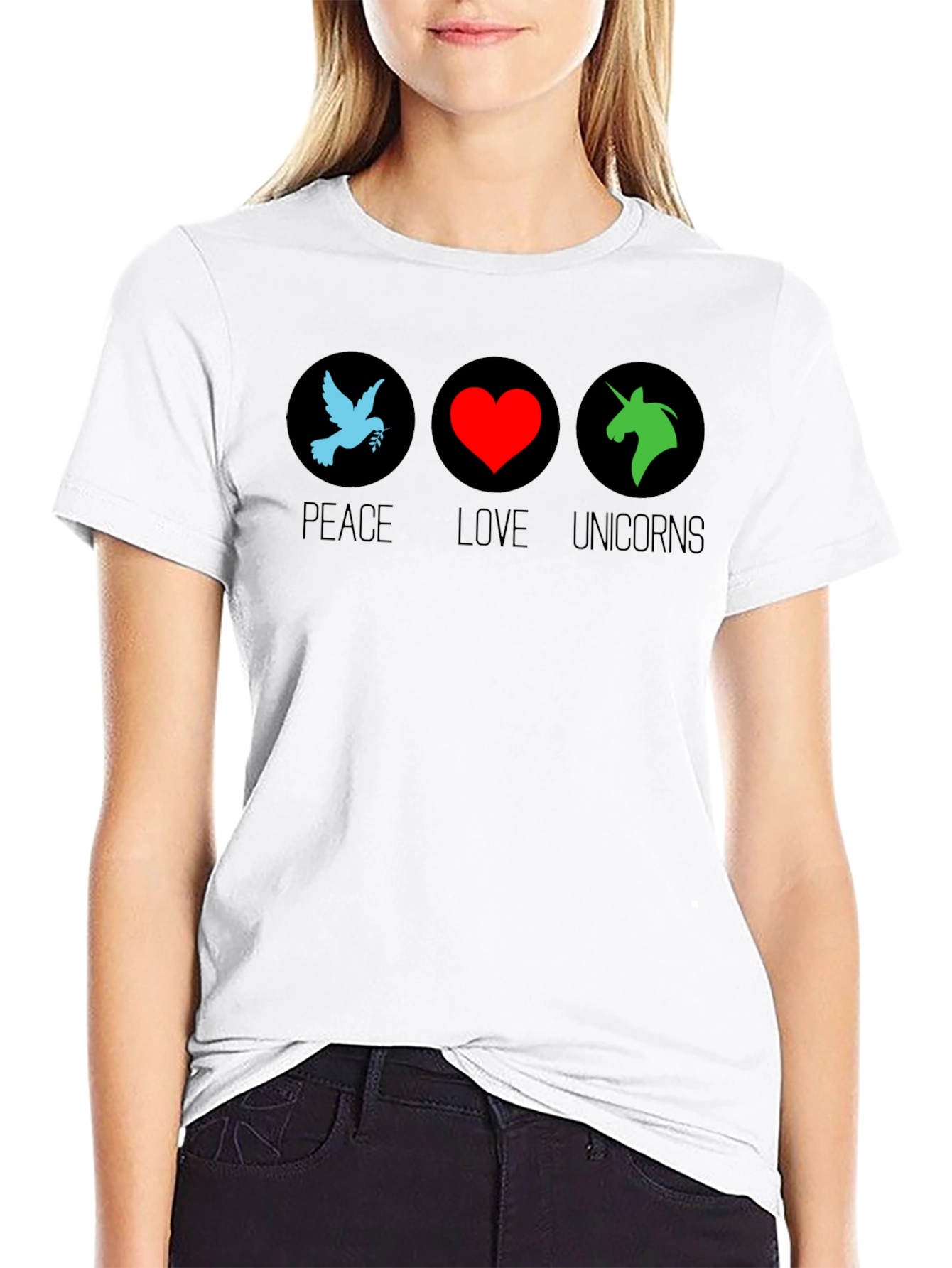 Peace Love Unicorns Black T-Shirt