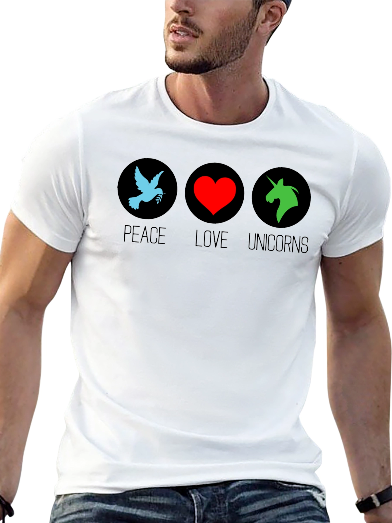 Peace Love Unicorns Black T-Shirt