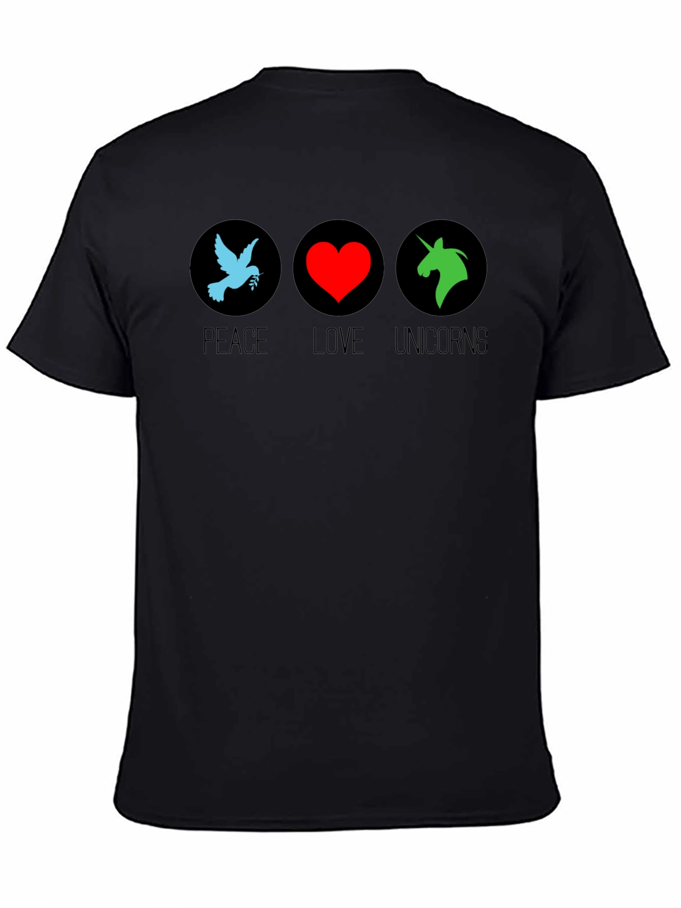 Peace Love Unicorns Black T-Shirt