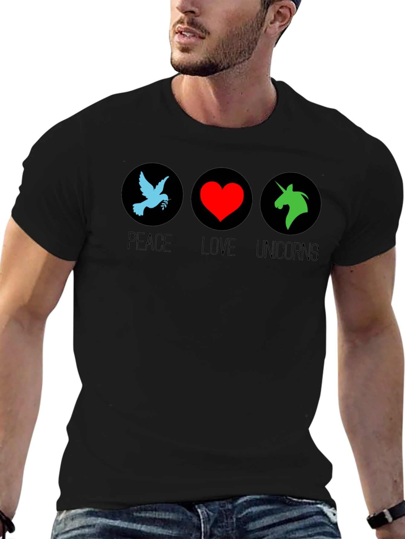 Peace Love Unicorns Black T-Shirt