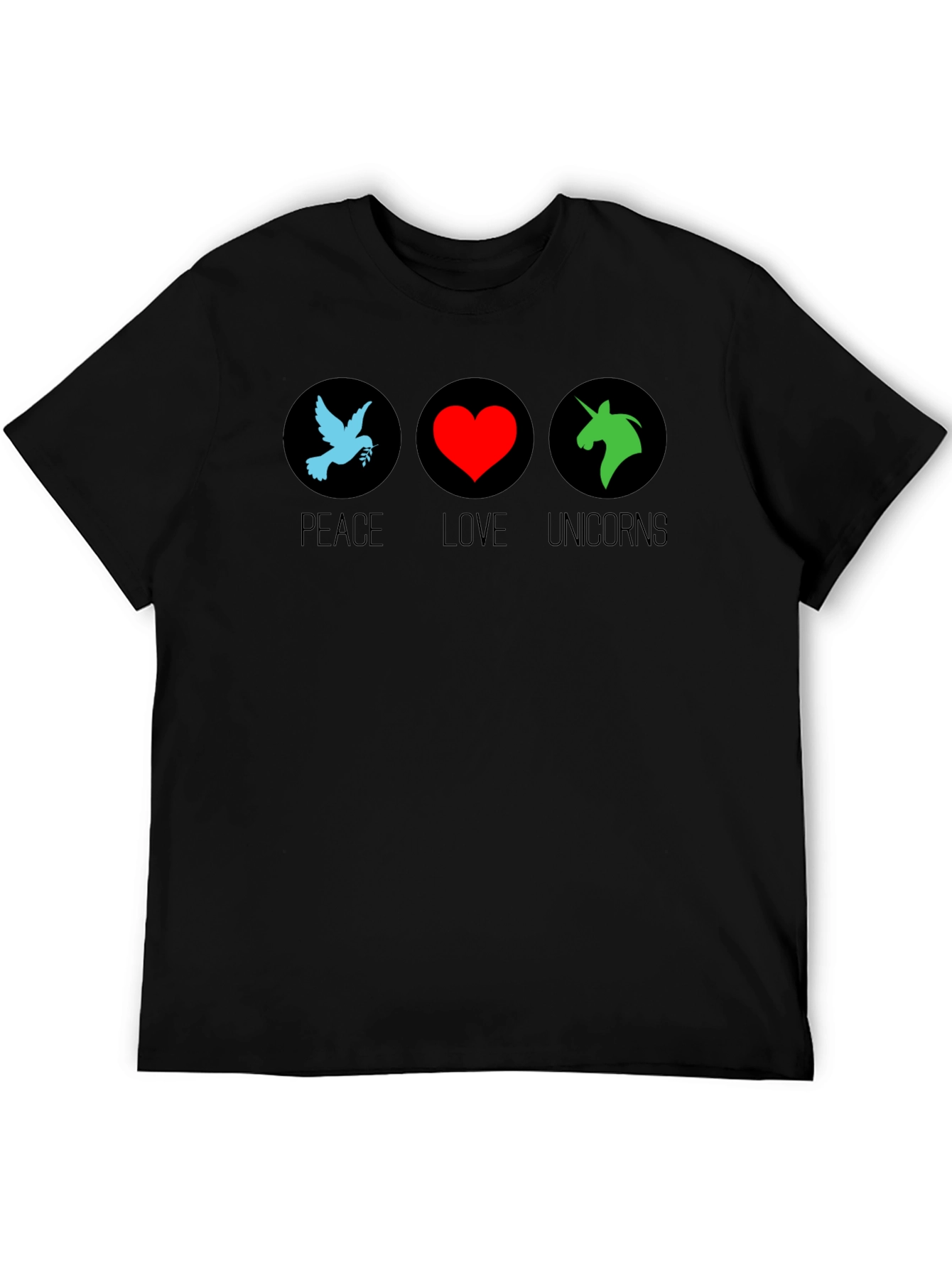 Peace Love Unicorns Black T-Shirt