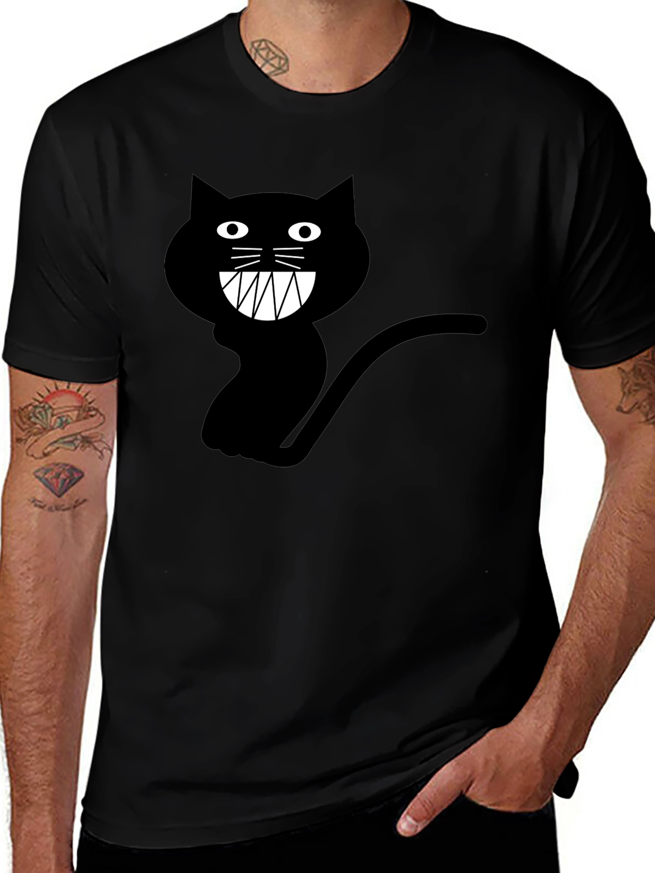 Mens Black Cat Graphic T-Shirt