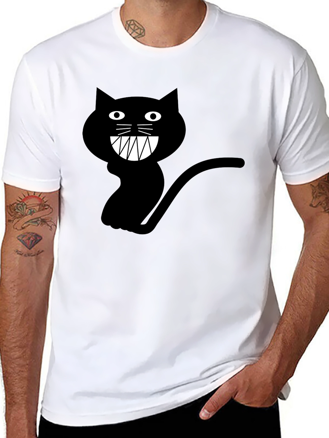 Mens Black Cat Graphic T-Shirt