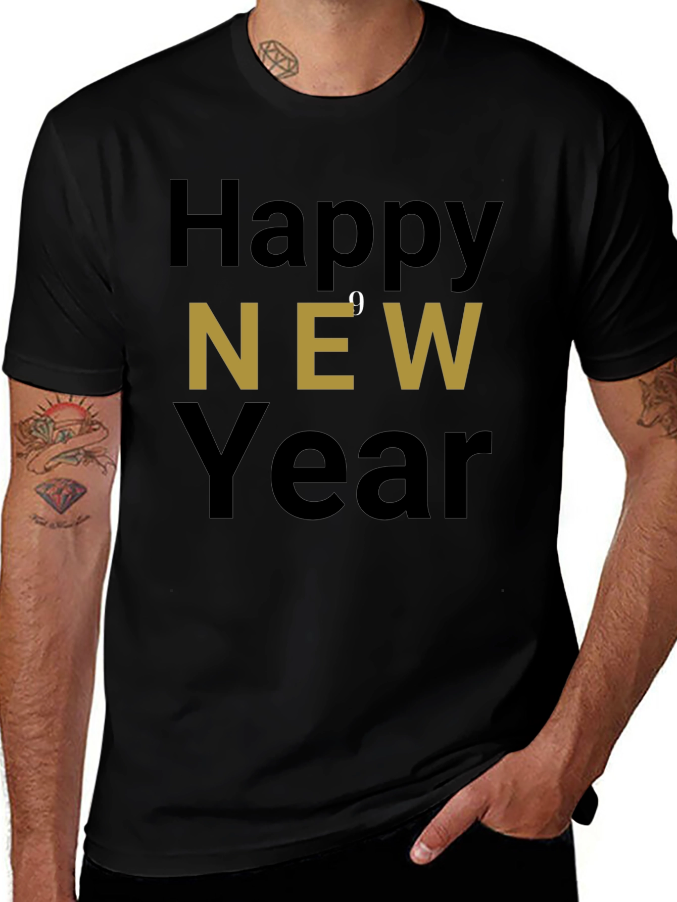Happy New Year Graphic Tee - Black Holiday Shirt
