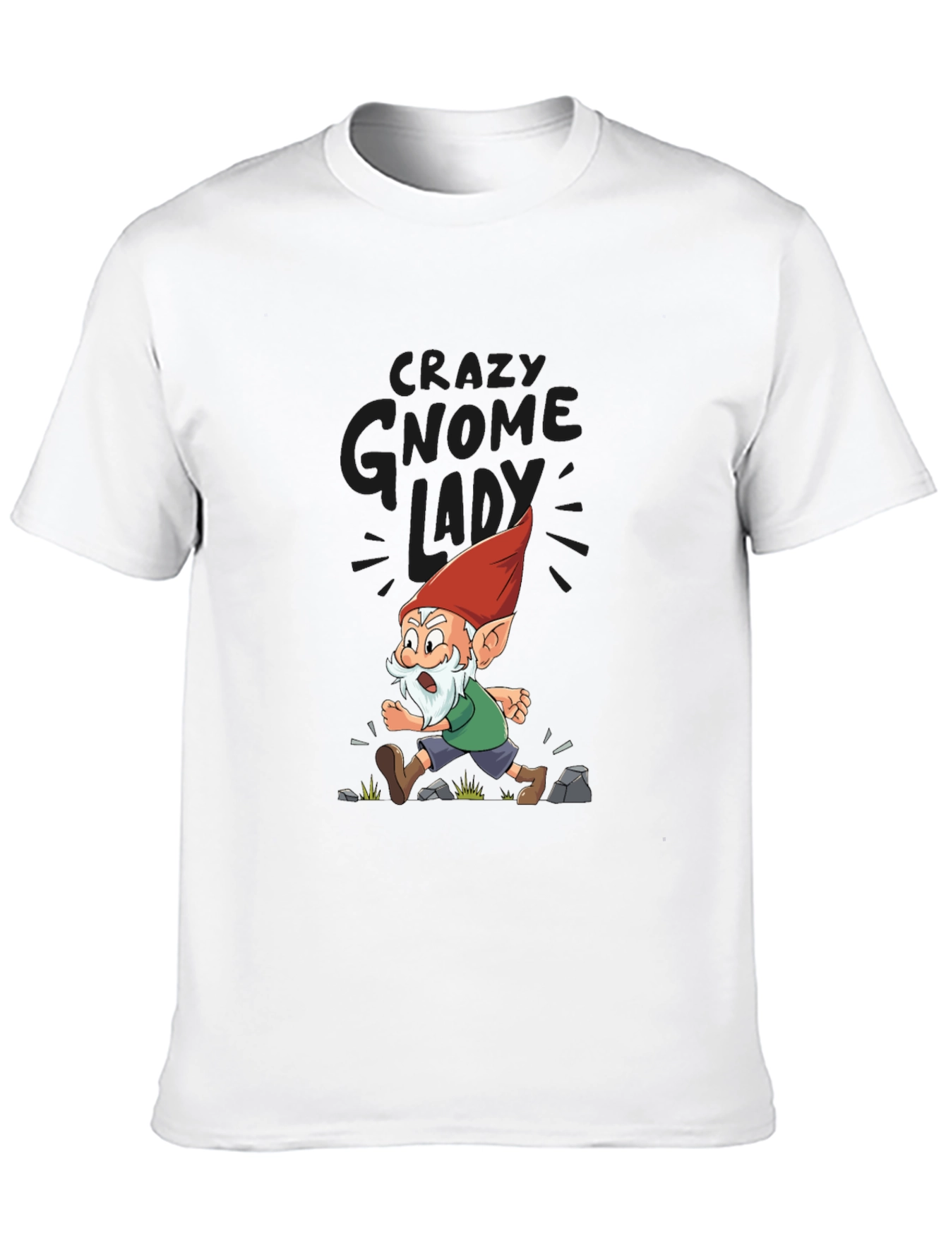 Crazy Gnome Lady T-Shirt - Funny Cartoon Graphic Tee