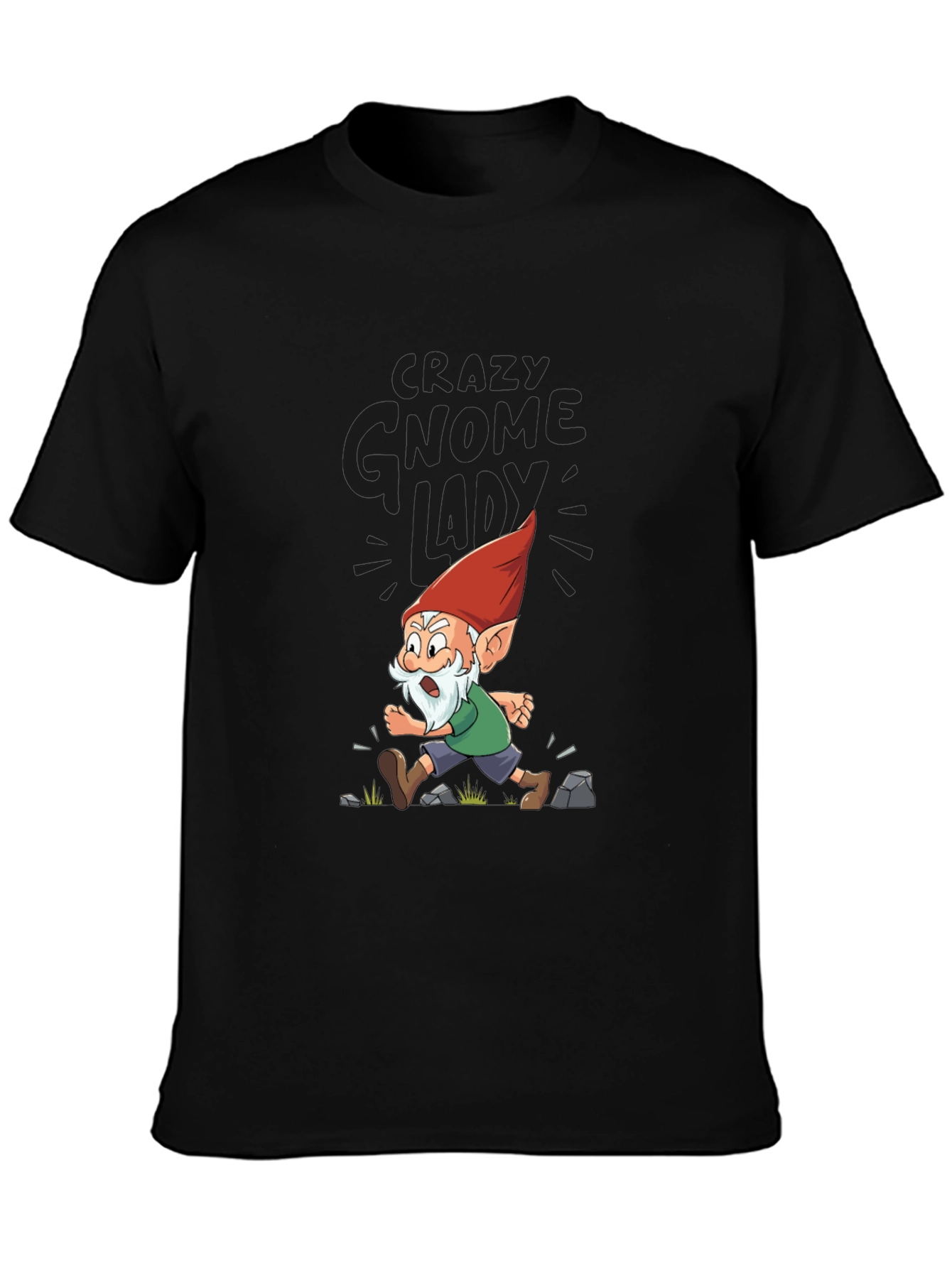 Crazy Gnome Lady T-Shirt - Funny Cartoon Graphic Tee