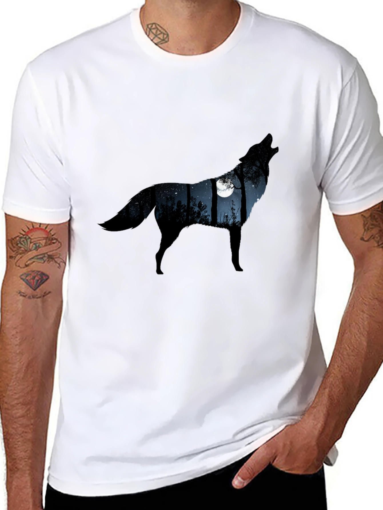 Wolf Moon Silhouette Tee - Mens Black Graphic T-Shirt
