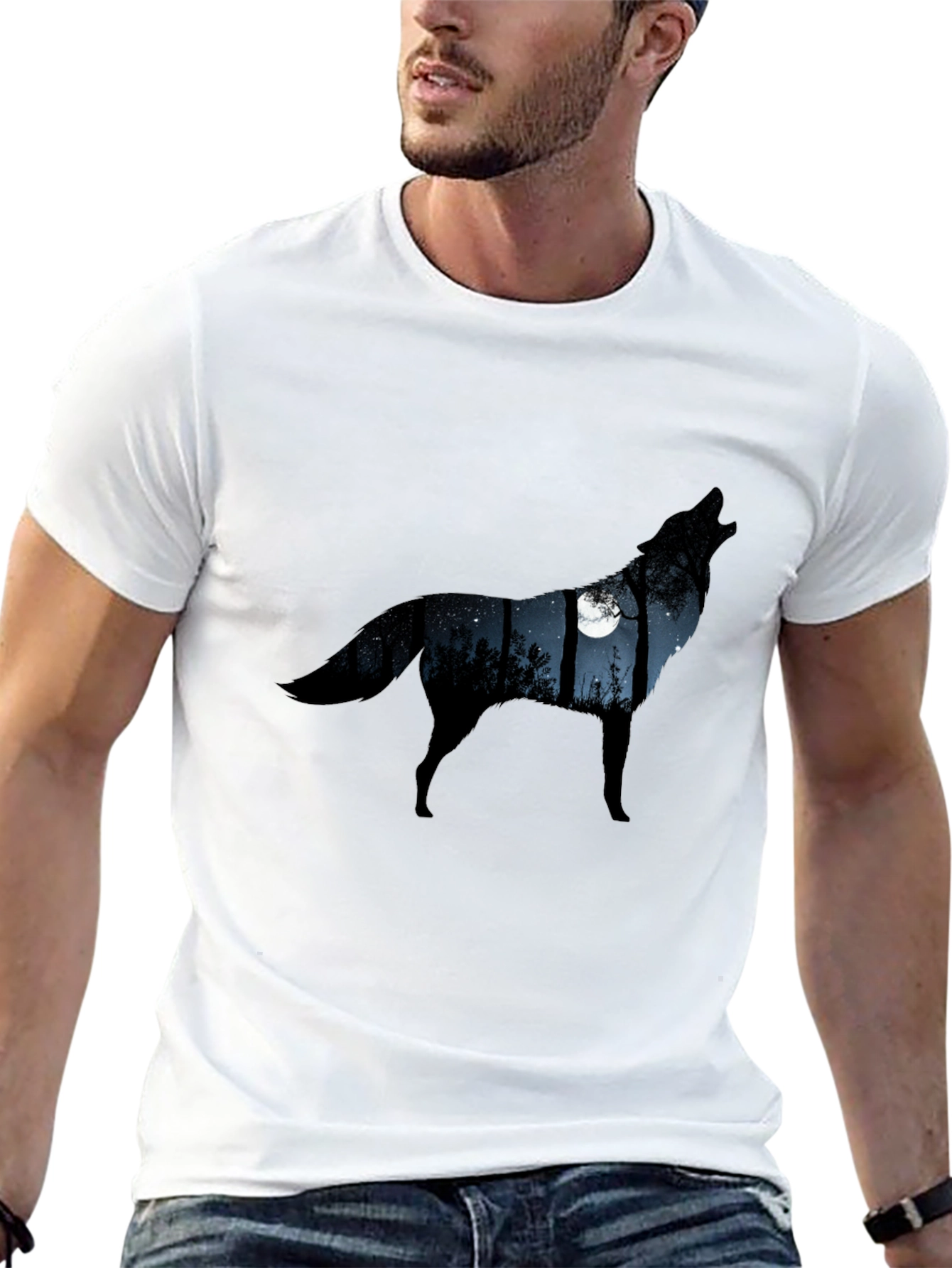 Wolf Moon Silhouette Tee - Mens Black Graphic T-Shirt
