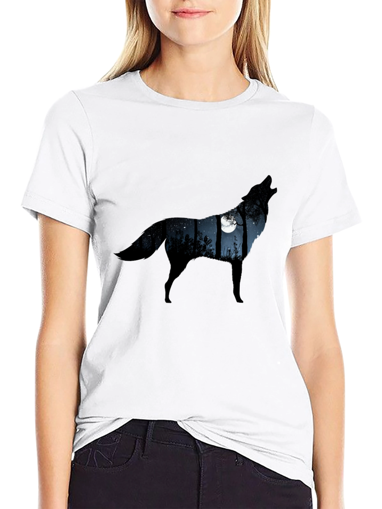 Wolf Moon Silhouette Tee - Mens Black Graphic T-Shirt