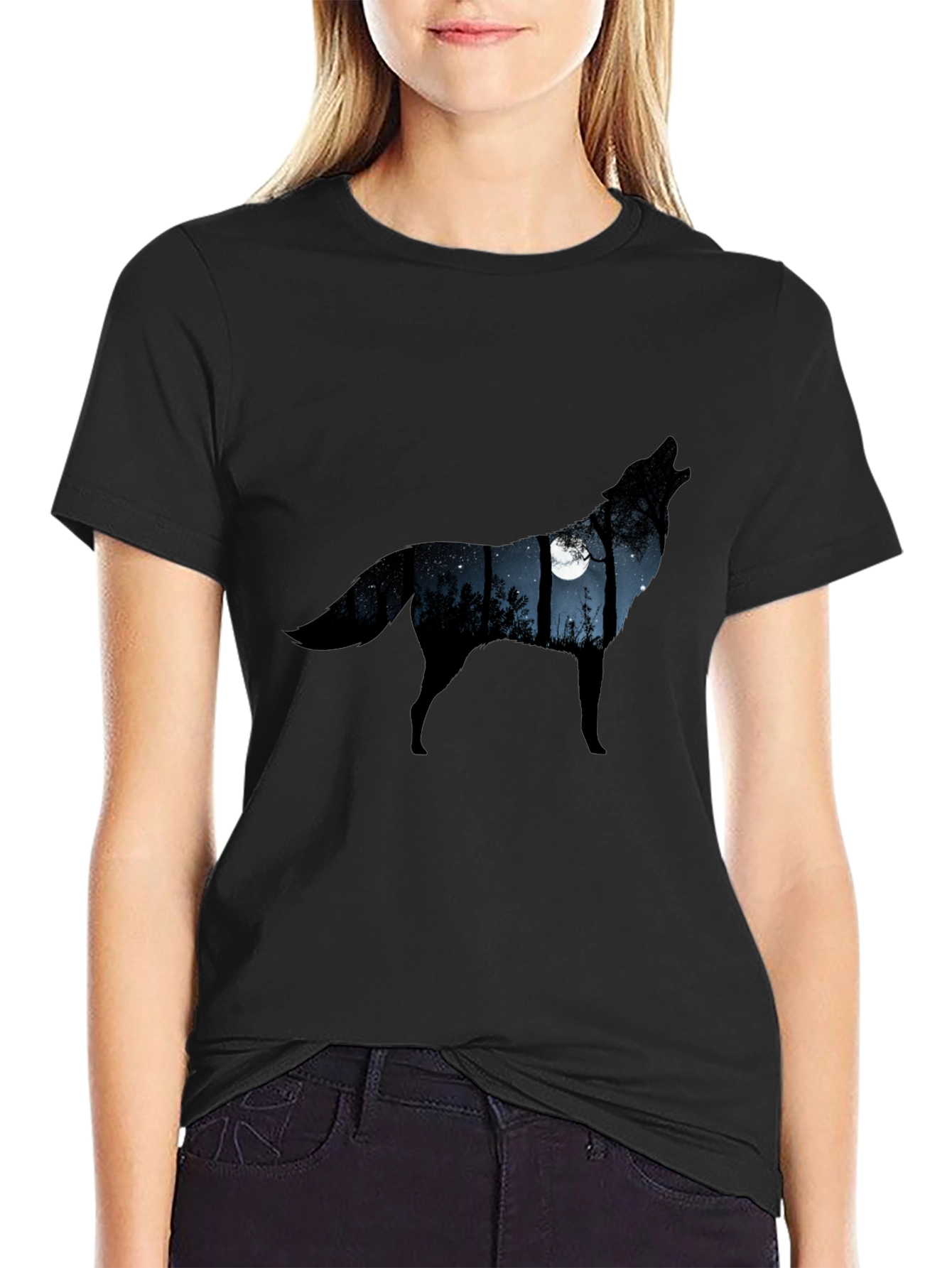 Wolf Moon Silhouette Tee - Mens Black Graphic T-Shirt