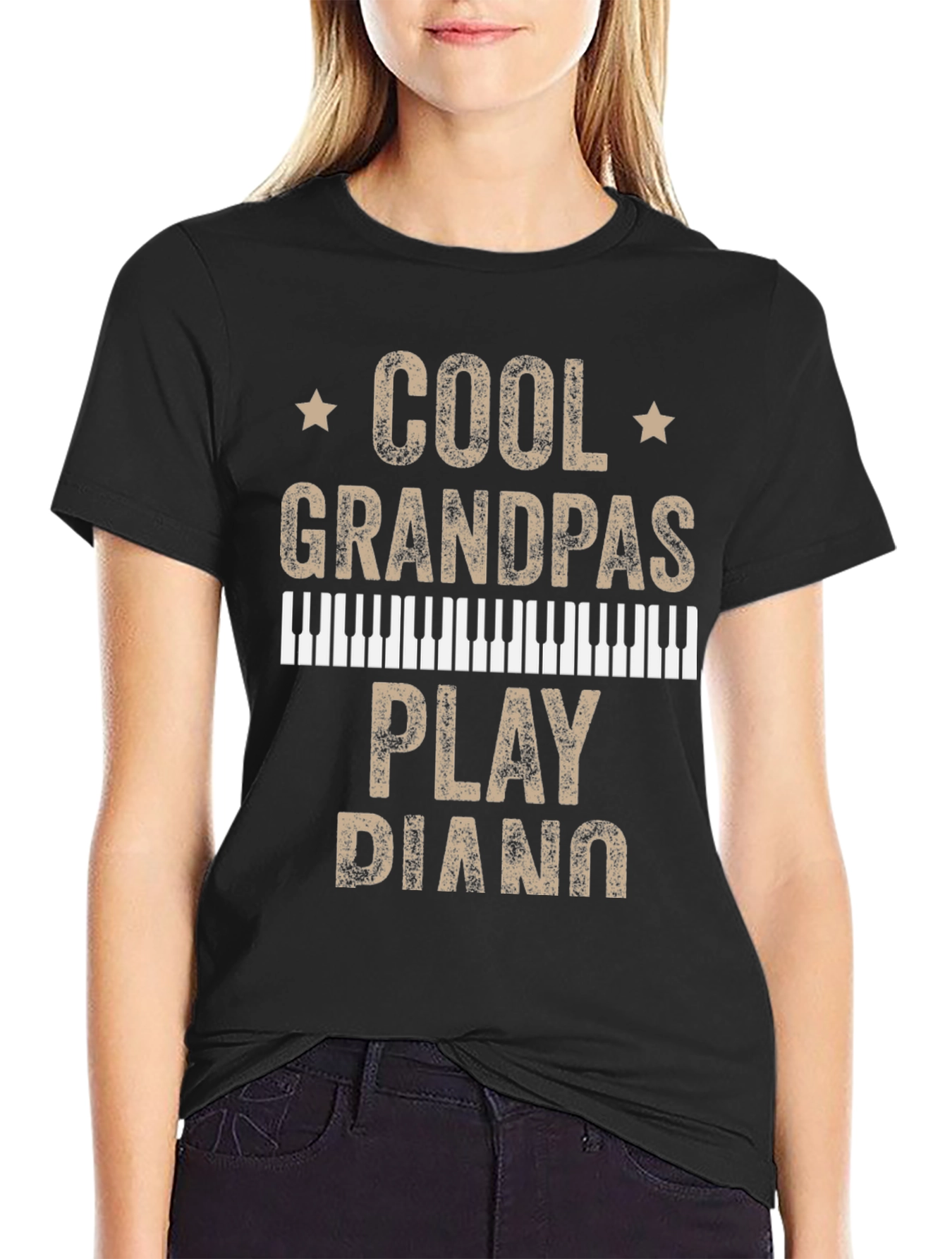 Cool Grandpas Play Piano Graphic T-Shirt