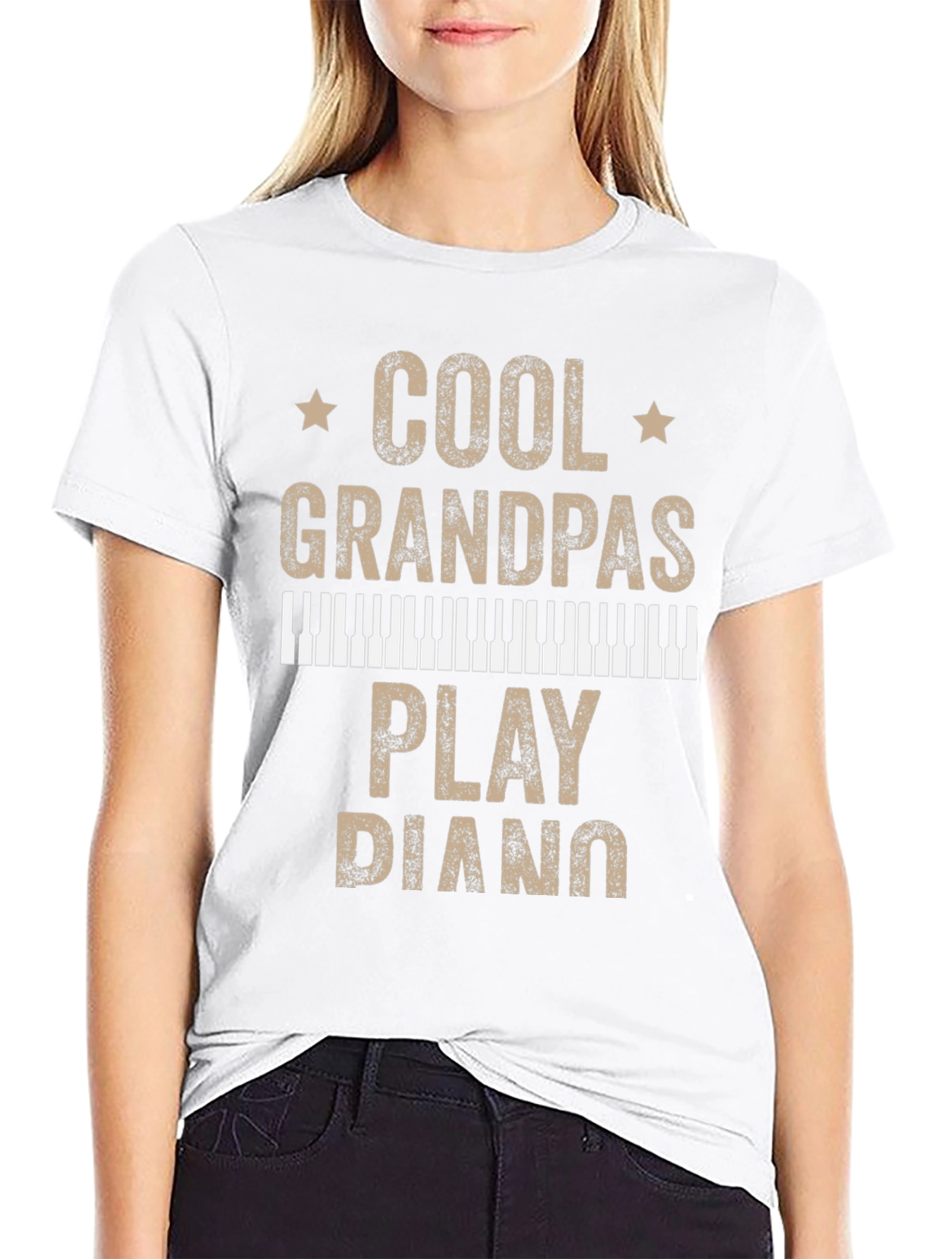 Cool Grandpas Play Piano Graphic T-Shirt