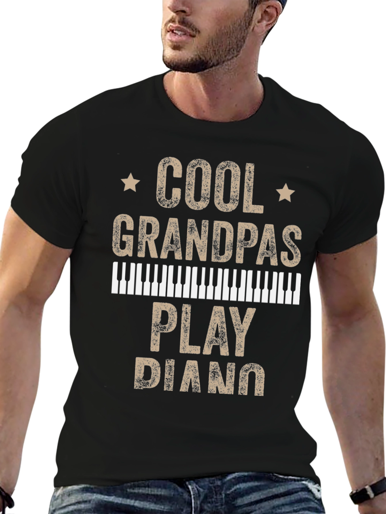 Cool Grandpas Play Piano Graphic T-Shirt