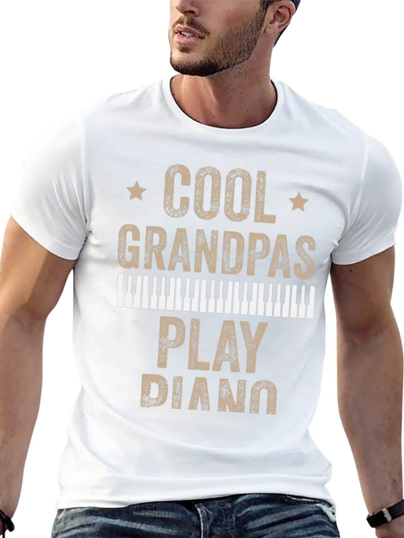 Cool Grandpas Play Piano Graphic T-Shirt
