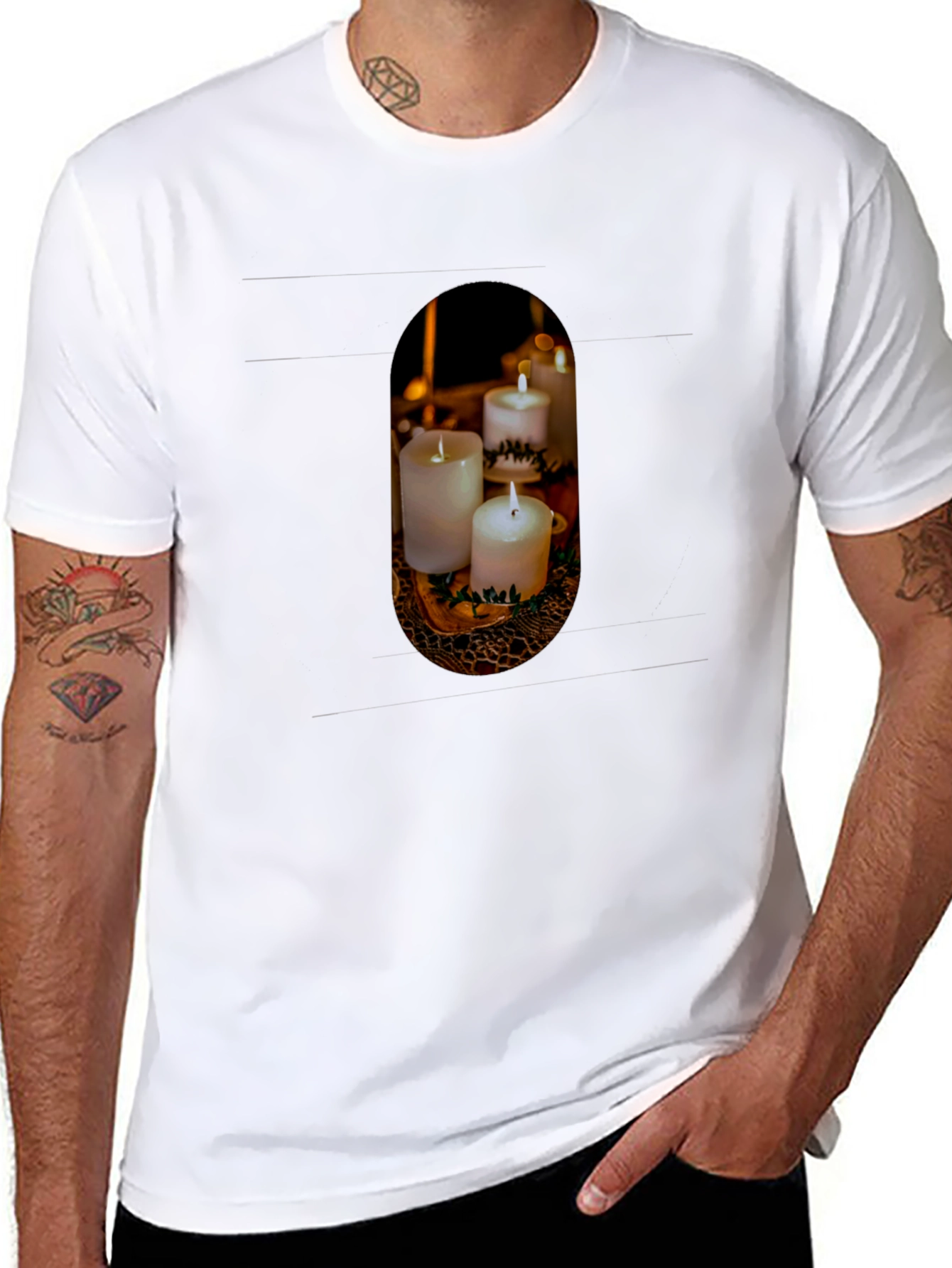 Candle Print Crew Neck T-Shirt