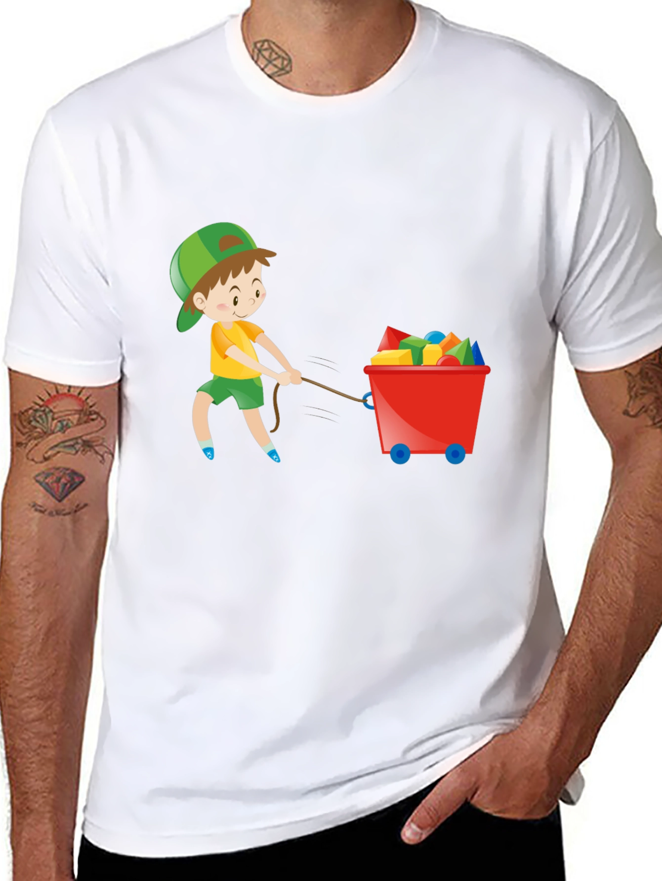 Boy Pulling Wagon Graphic T-Shirt