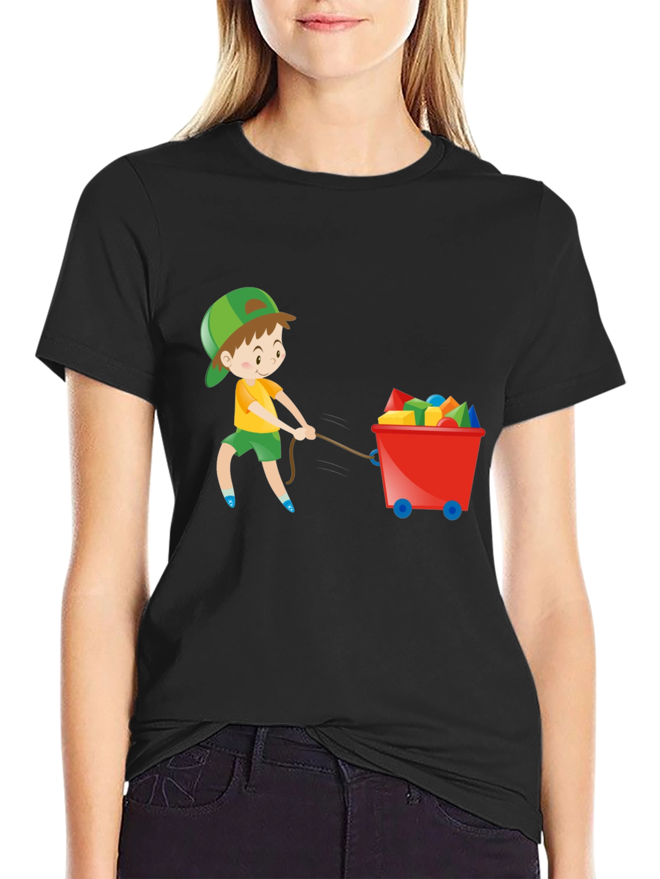 Boy Pulling Wagon Graphic T-Shirt