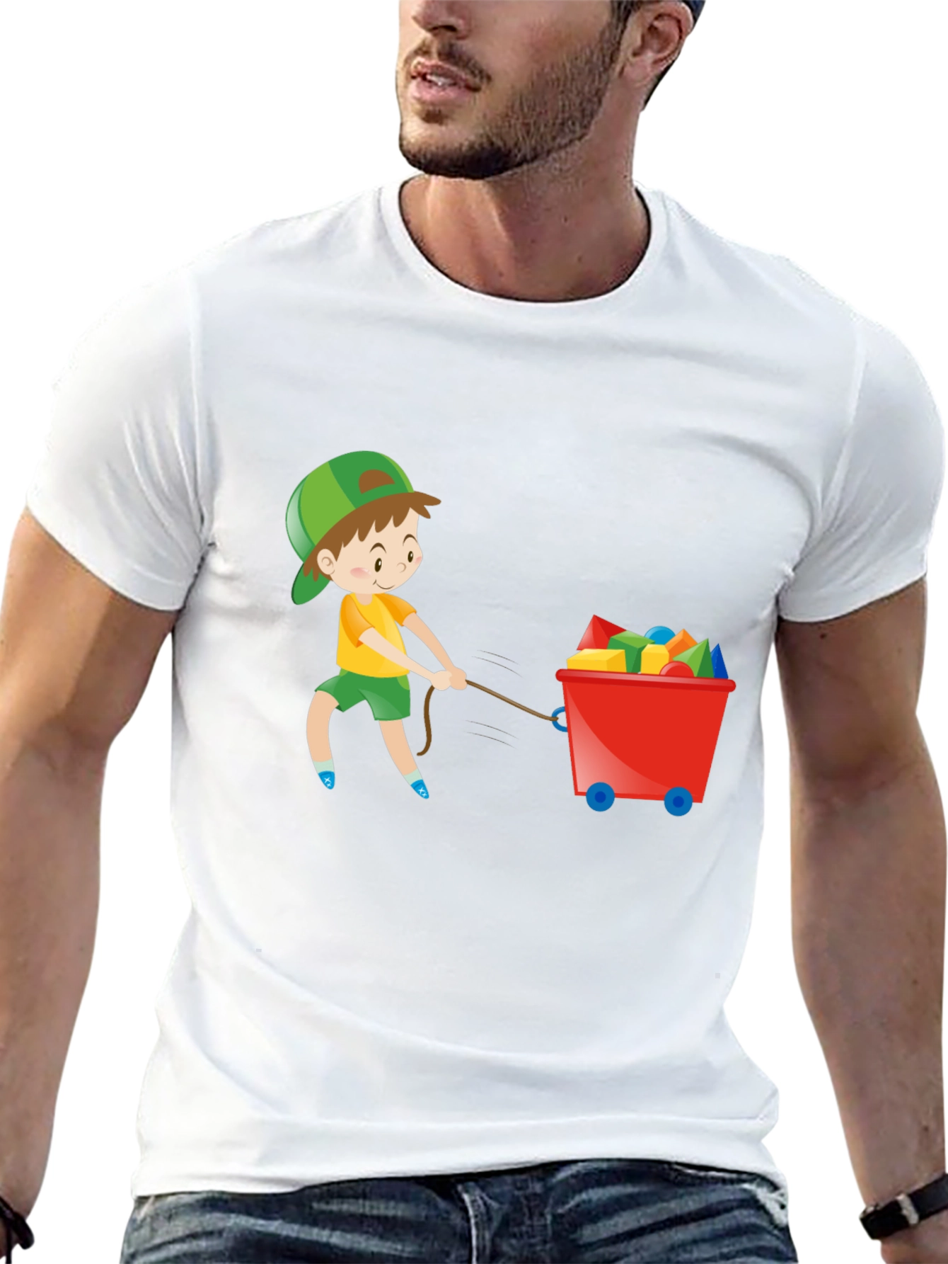 Boy Pulling Wagon Graphic T-Shirt