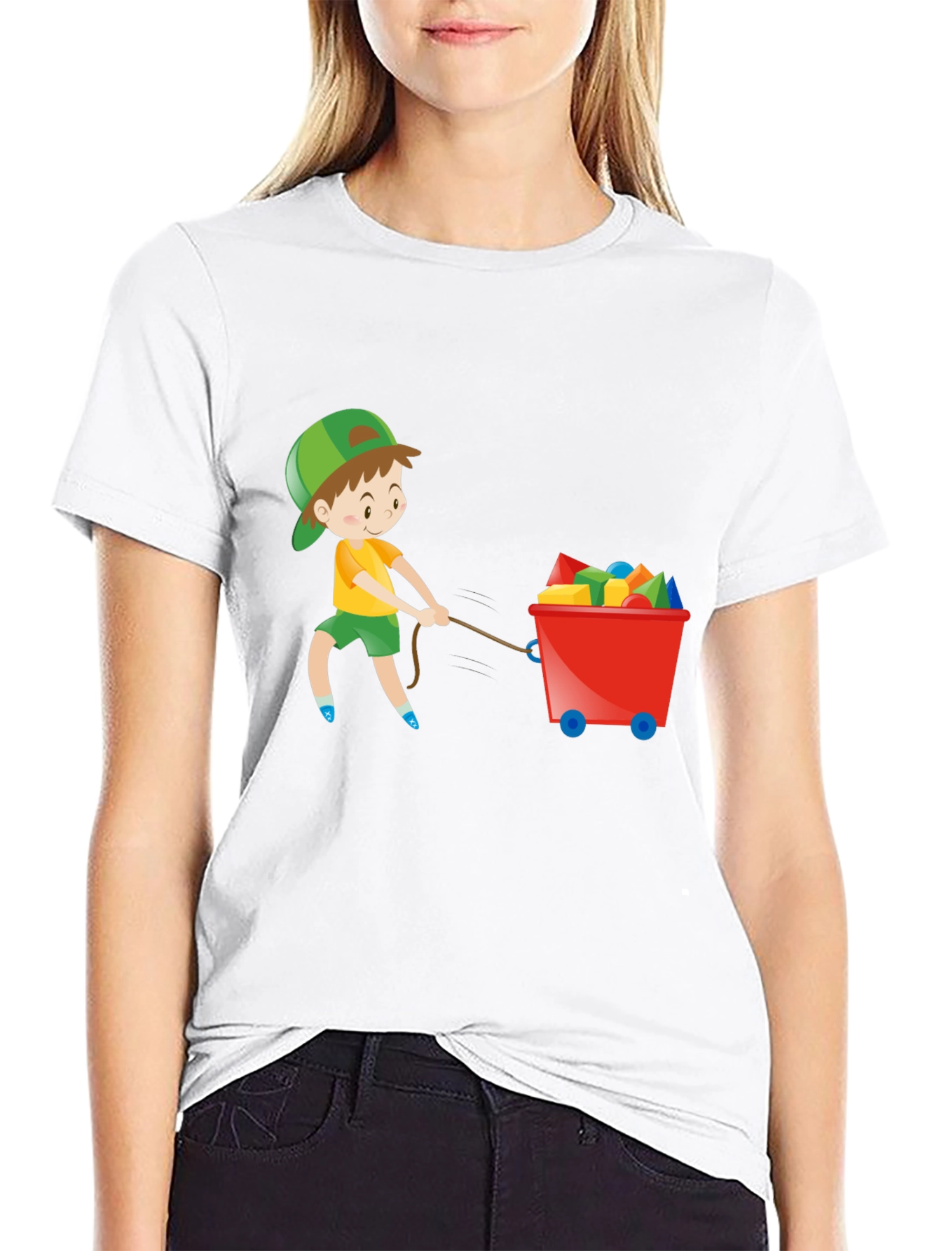 Boy Pulling Wagon Graphic T-Shirt