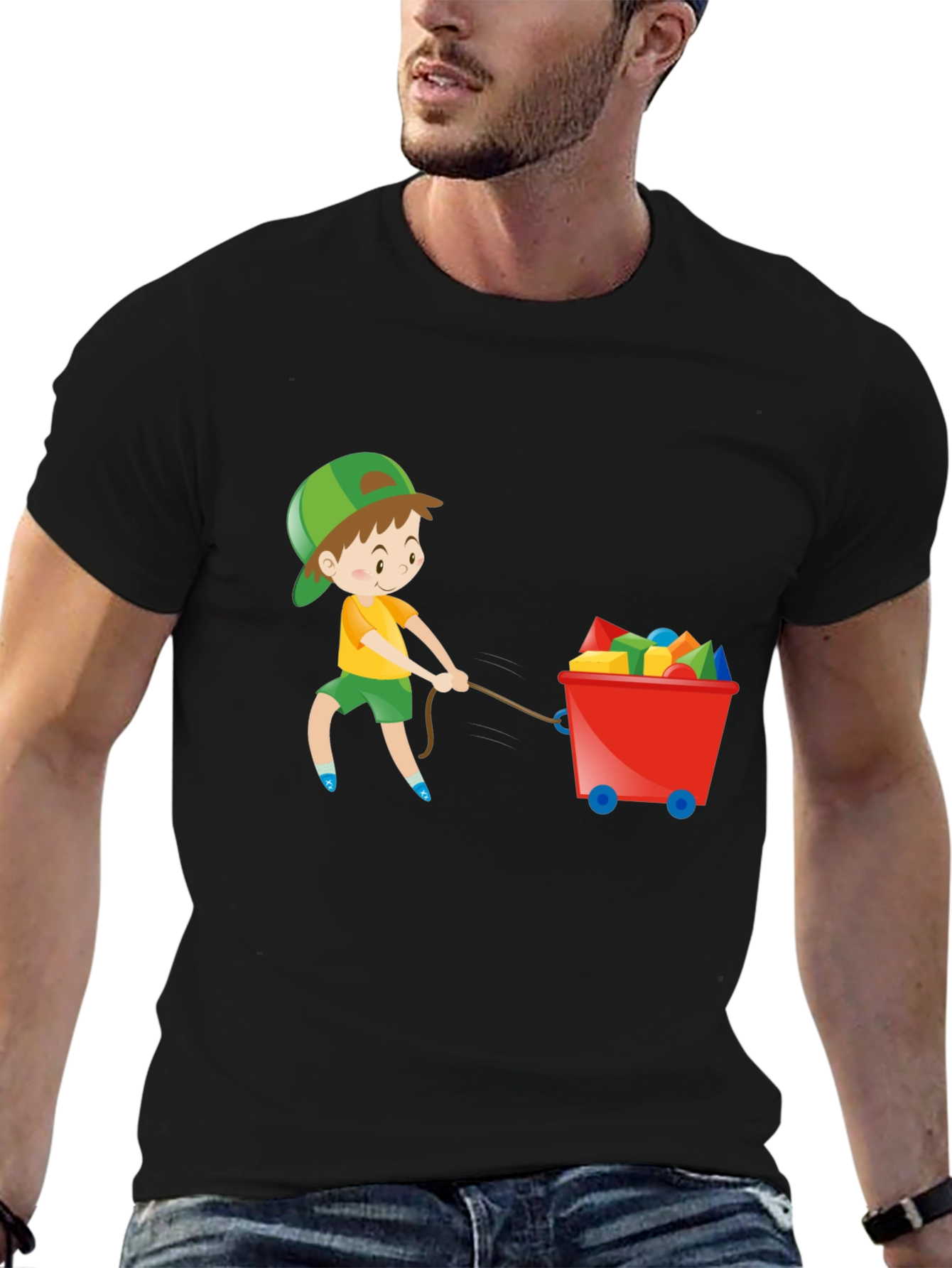 Boy Pulling Wagon Graphic T-Shirt