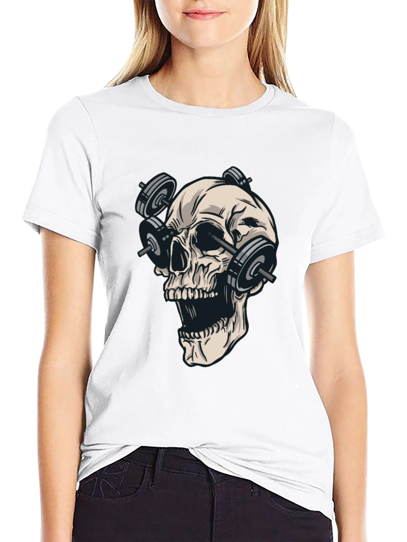 Skull with Weights Graphic T-Shirt