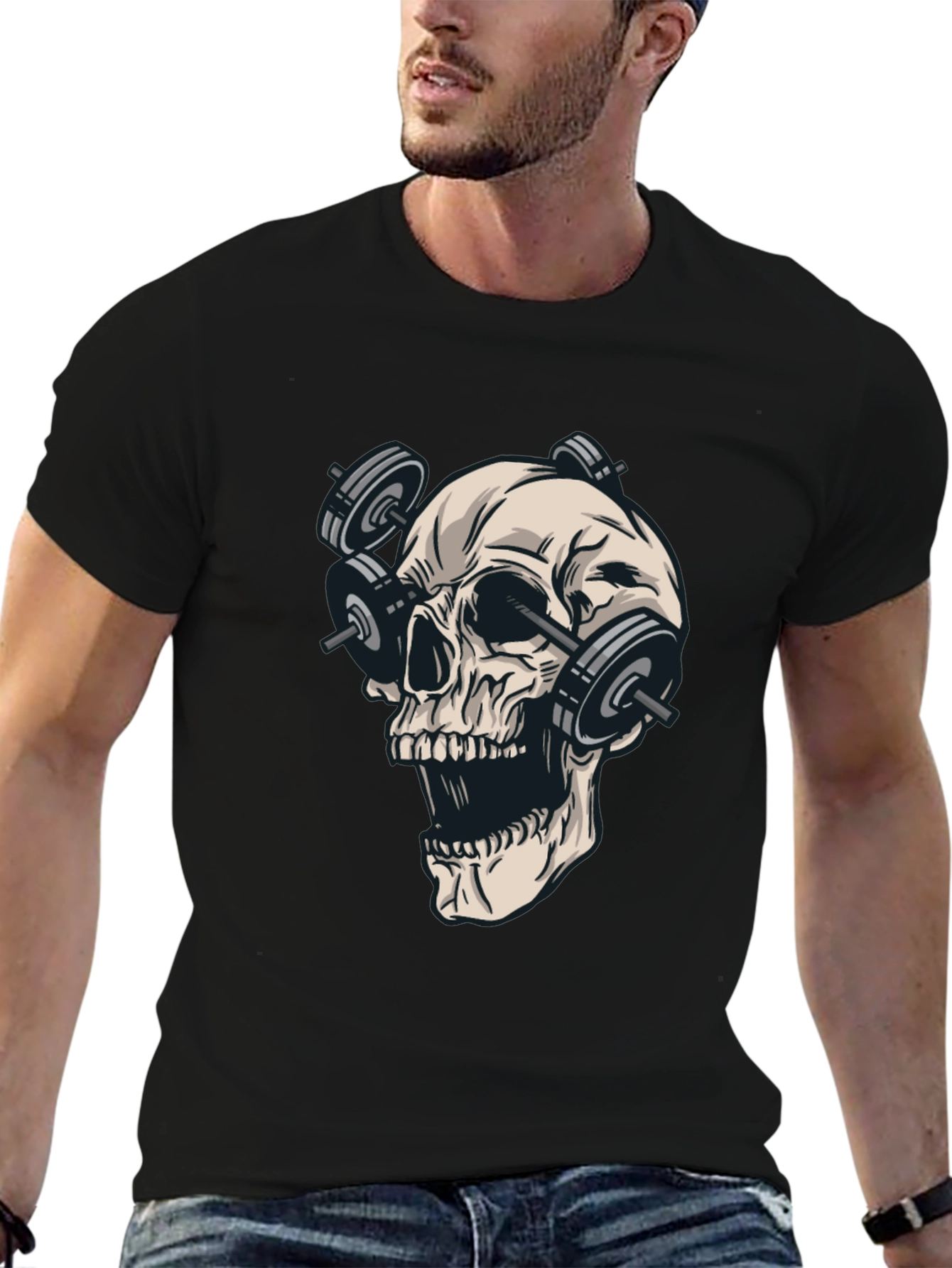 Skull with Weights Graphic T-Shirt