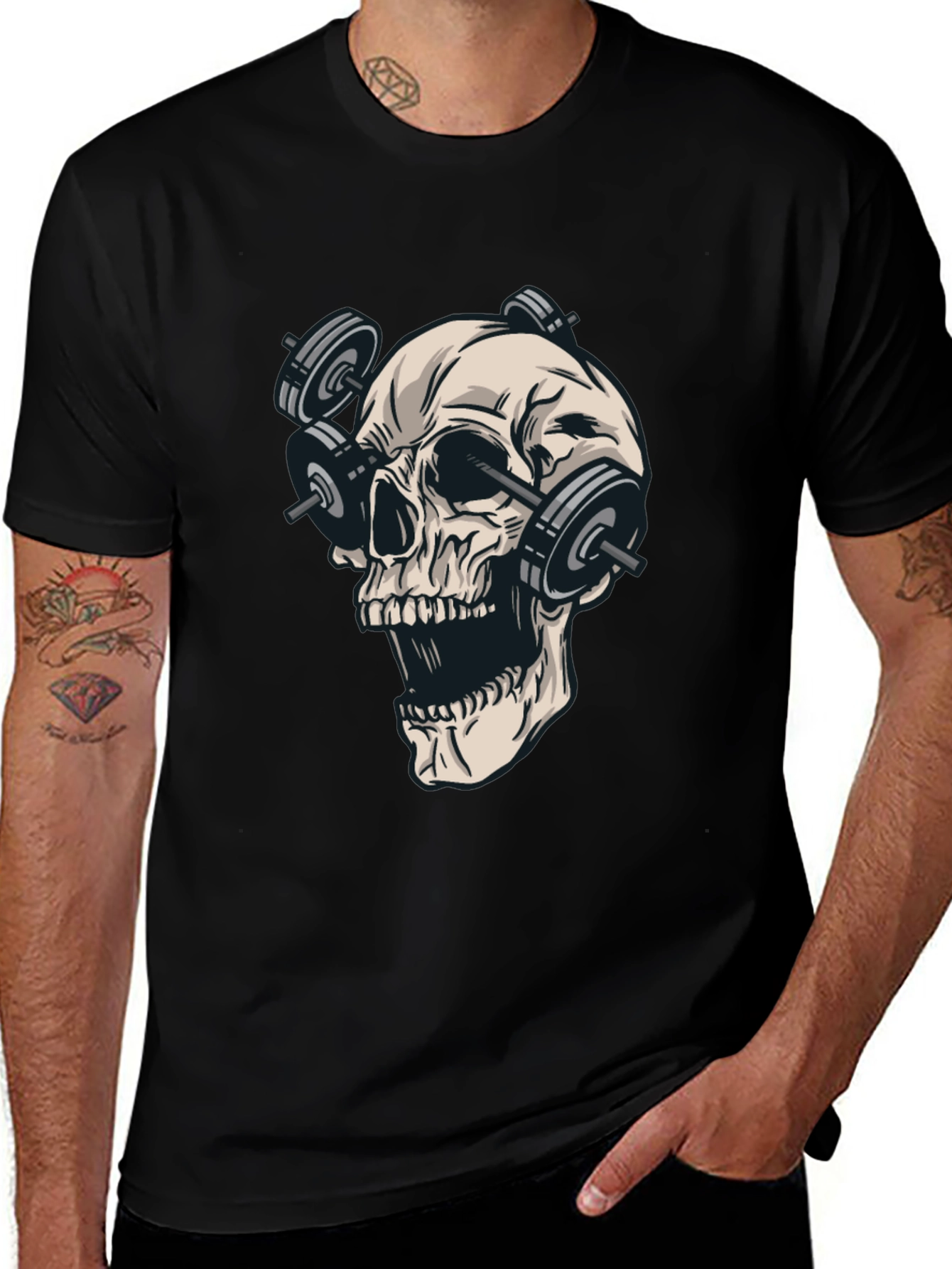 Skull with Weights Graphic T-Shirt