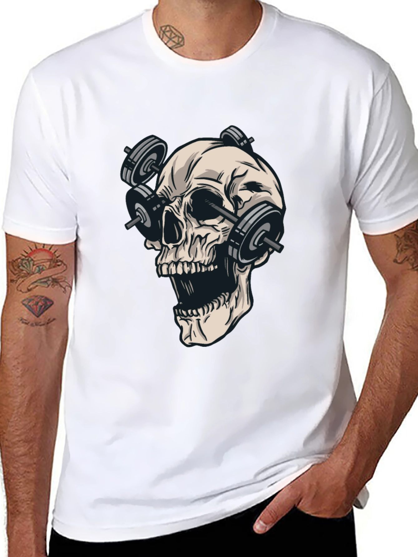 Skull with Weights Graphic T-Shirt