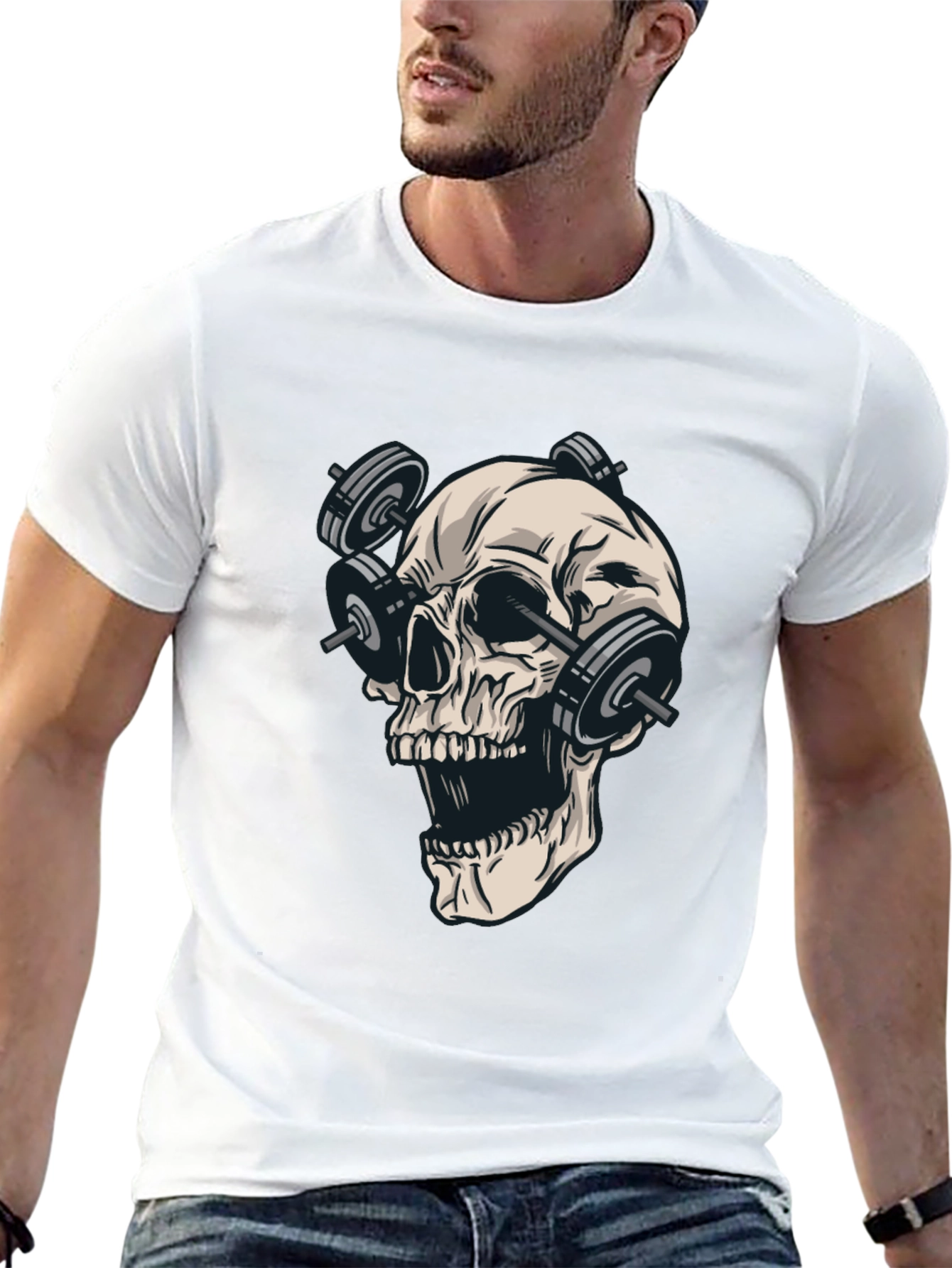 Skull with Weights Graphic T-Shirt