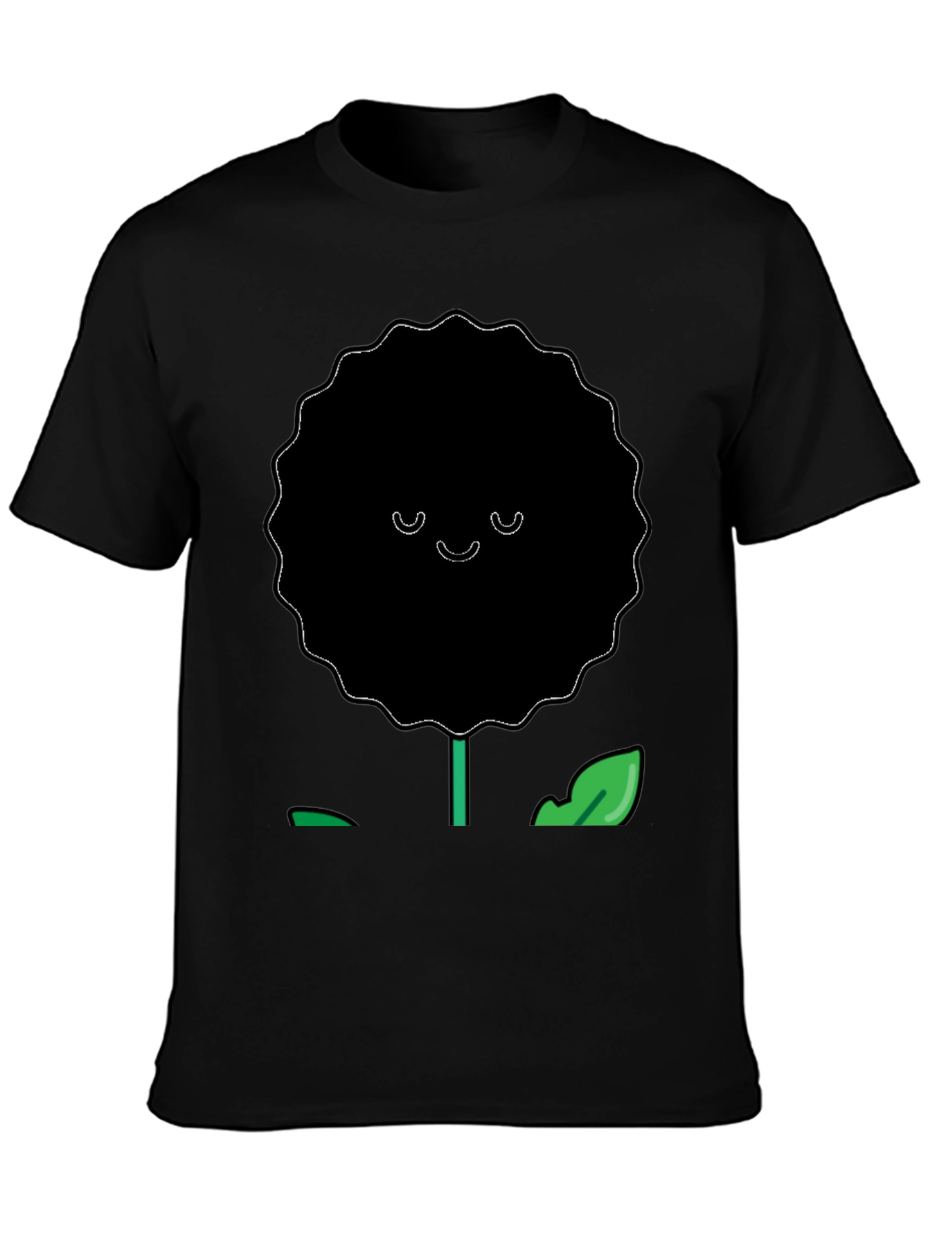 Smiling Flower Graphic T-Shirt - Casual Black Tee