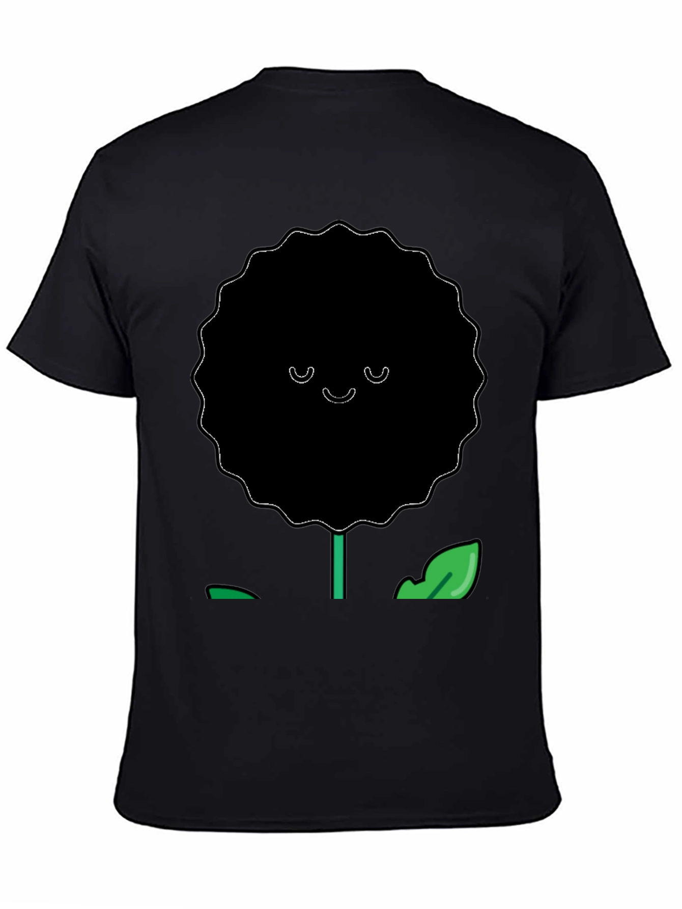 Smiling Flower Graphic T-Shirt - Casual Black Tee