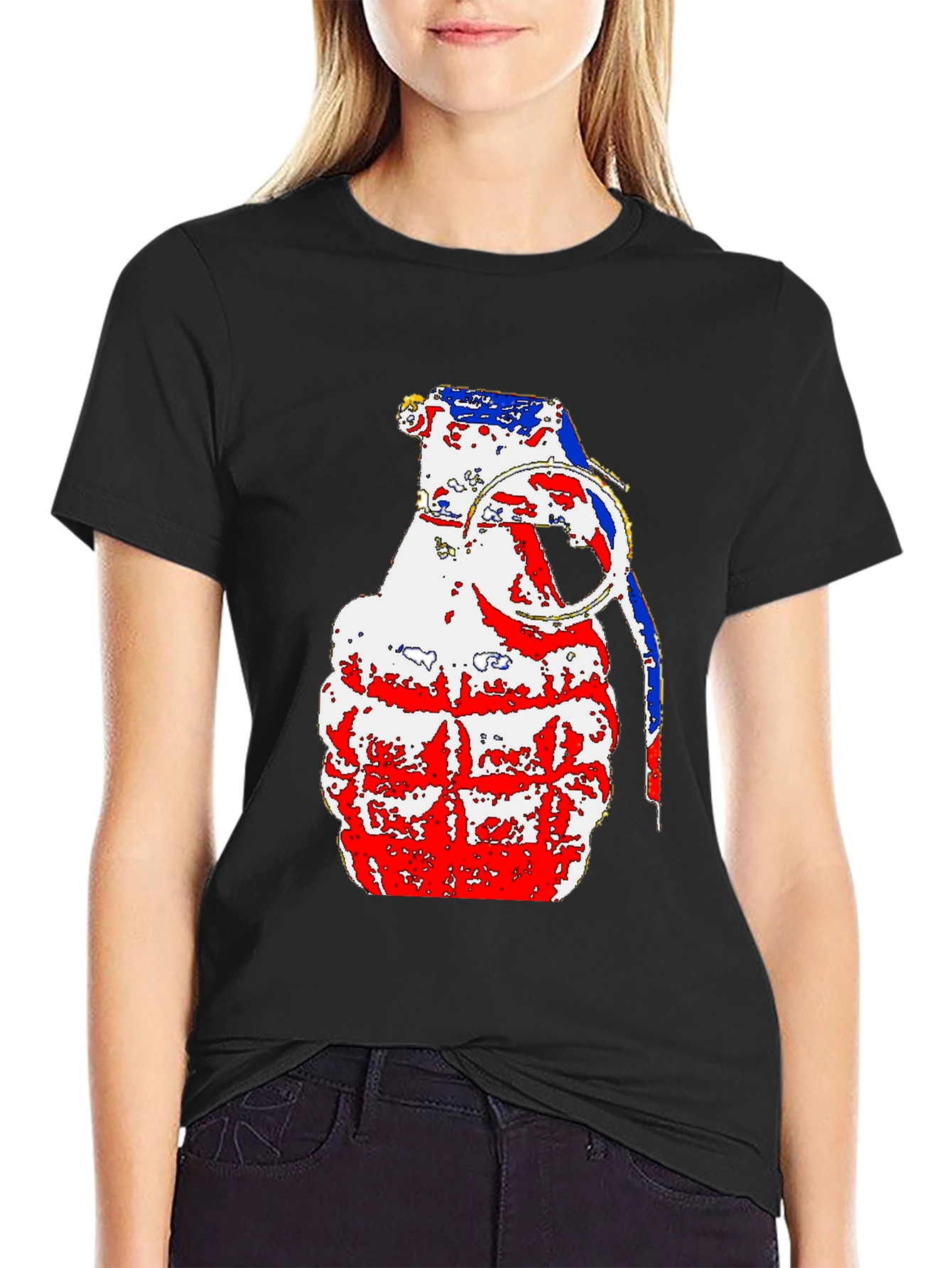 Patriotic Grenade Graphic Tee - Black Cotton Comfort