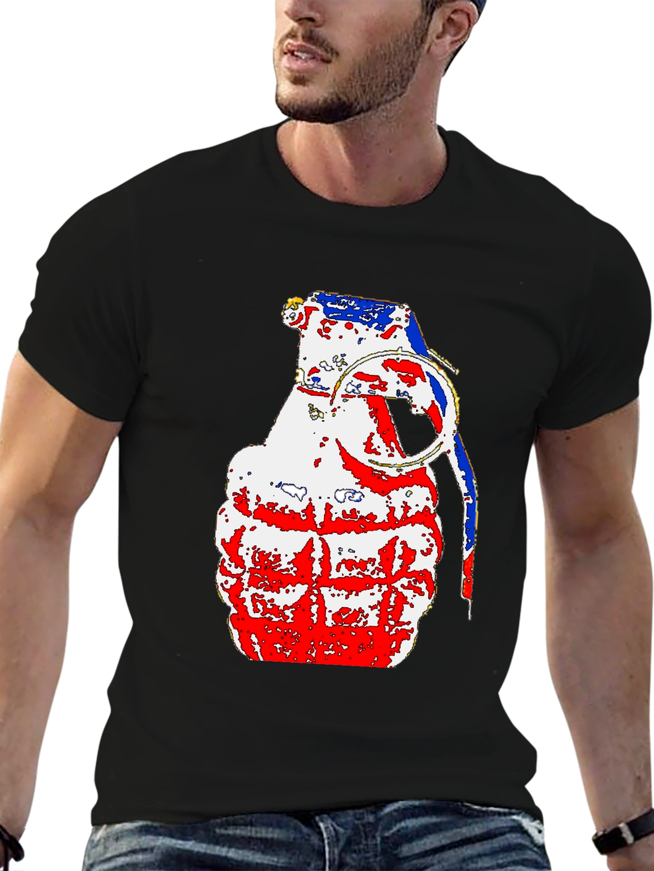 Patriotic Grenade Graphic Tee - Black Cotton Comfort