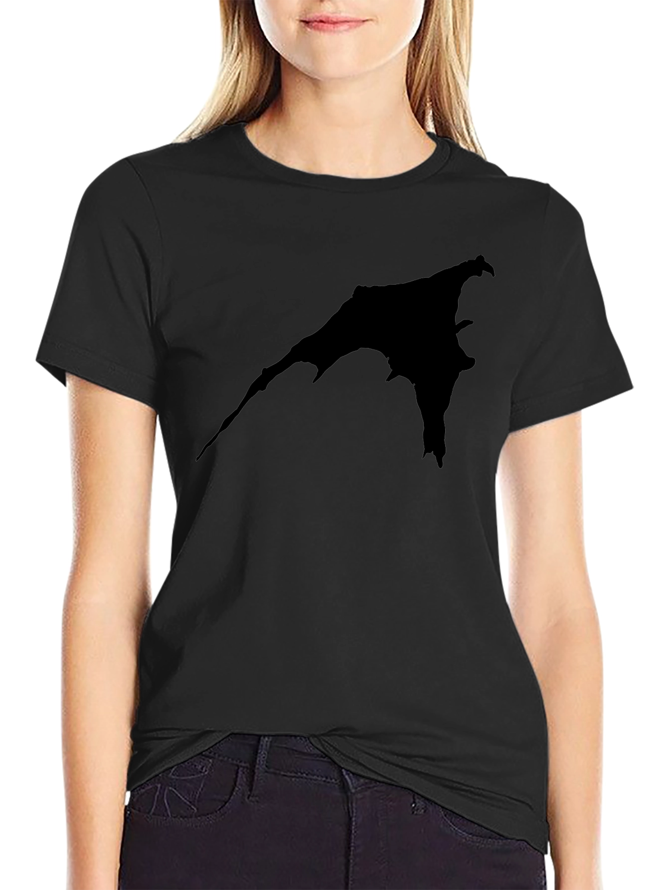 Black Graphic Tee - Bat Silhouette Print